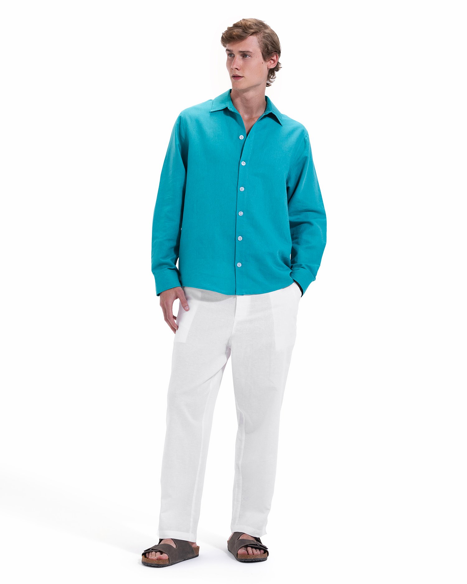 Turquoise Linen Shirt - صورة 3