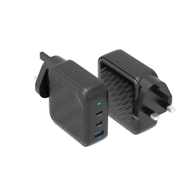 راس شاحن 140 واط 3 منافذ أسود بورولجي Powerology Black 140W PD QC 2xUSB-C and 1xUSB-A GaN Charger UK - صورة 1