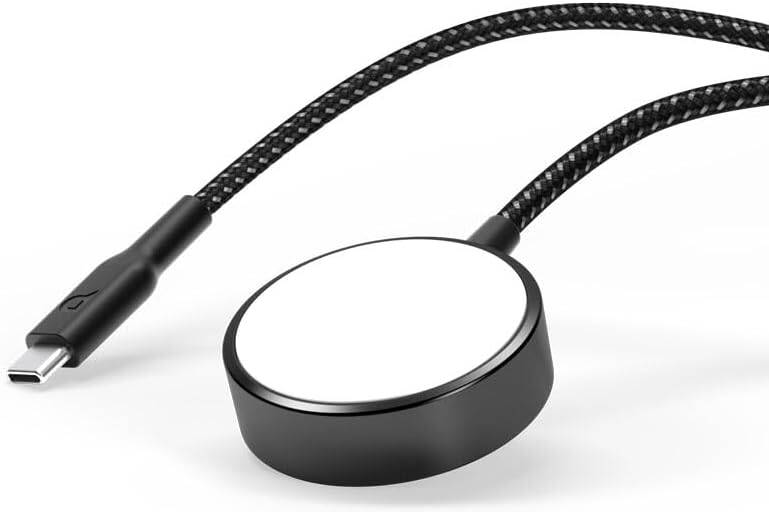 كيبل شاحن ساعة Powerology Braided Type-C، 5 وات، 1.2 متر، متوافق مع Apple Smartwatch، أسود مغناطيسي - صورة 1