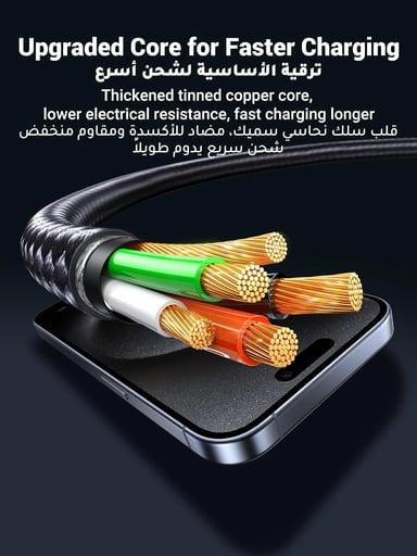 سلك شاحن تايب سي​ مزدوج 100 واط 1.5 متر UGreen Usb-C To 2 Usb-C Braided Cable - صورة 4
