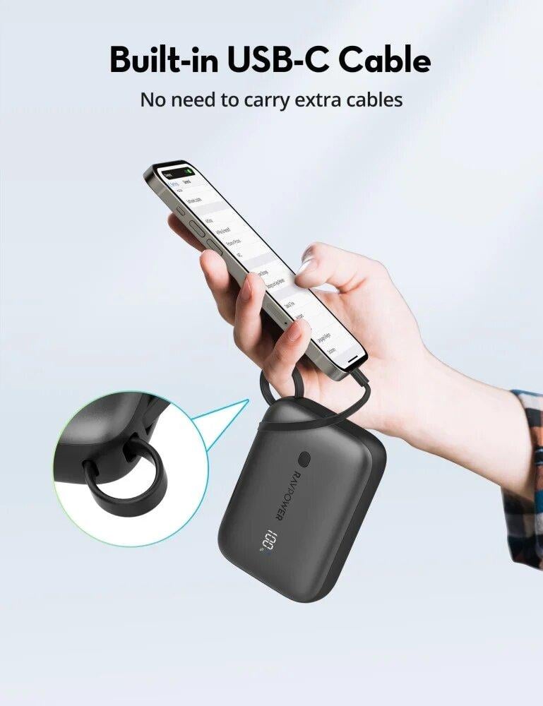 باور بانك 10000 مللي أمبير 20 واط USB+PD راف باور أسود - صورة 3