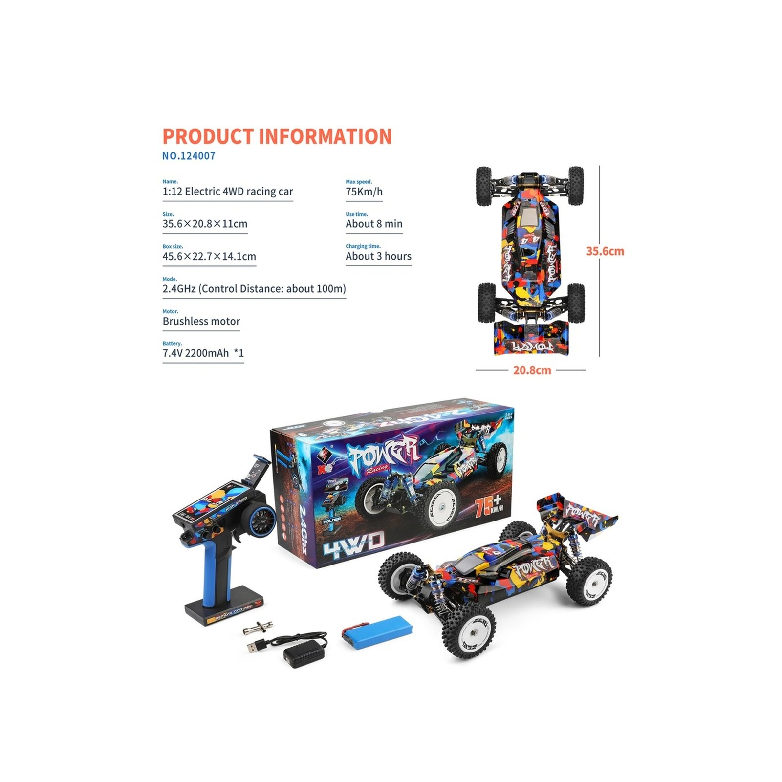 WLtoys 124007 Brushless 1/12 High Speed 4WD Off-Road Buggy RTR - Image 7
