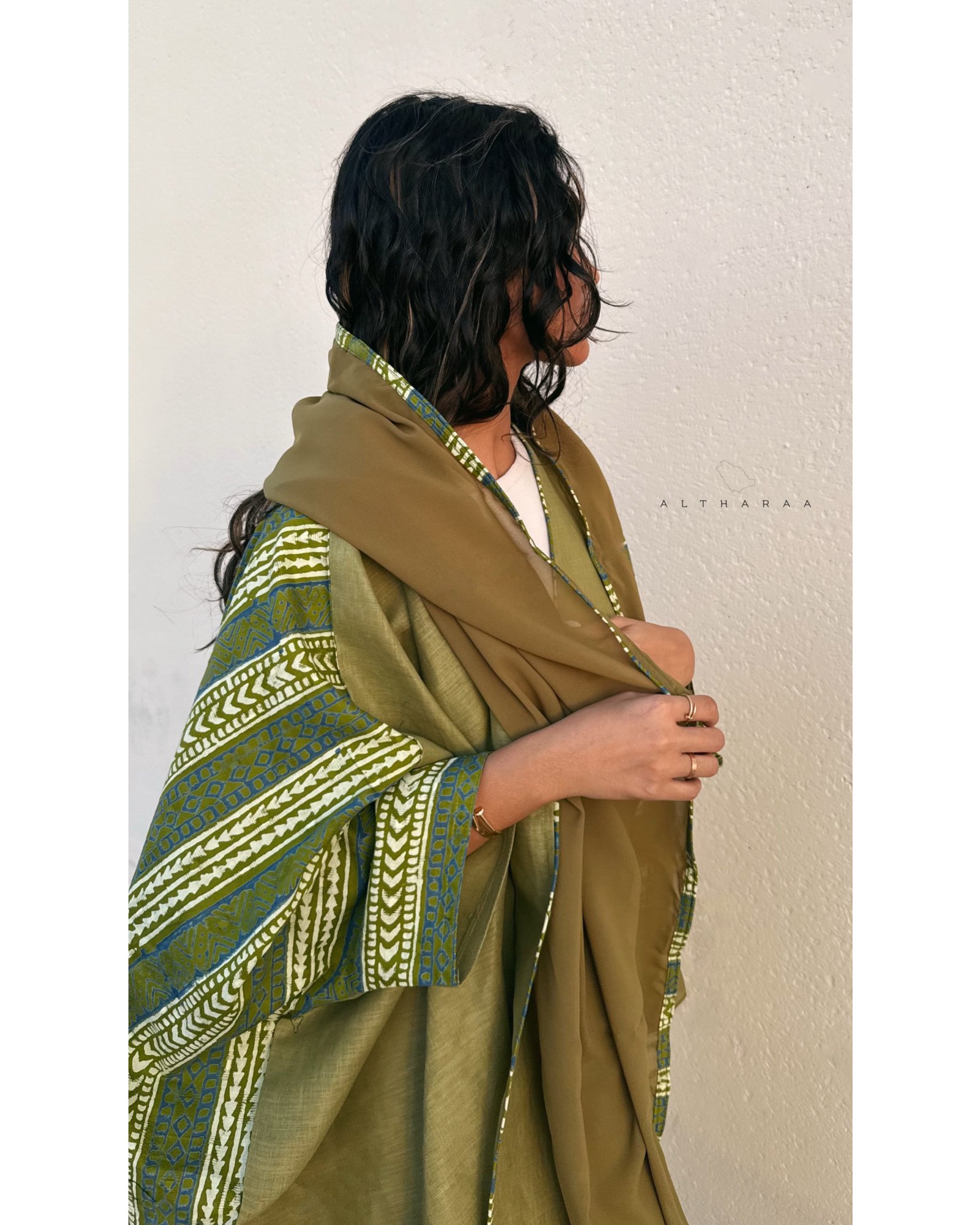 Pure Linen Abaya with Indian Cotton (Olive) - Image 3