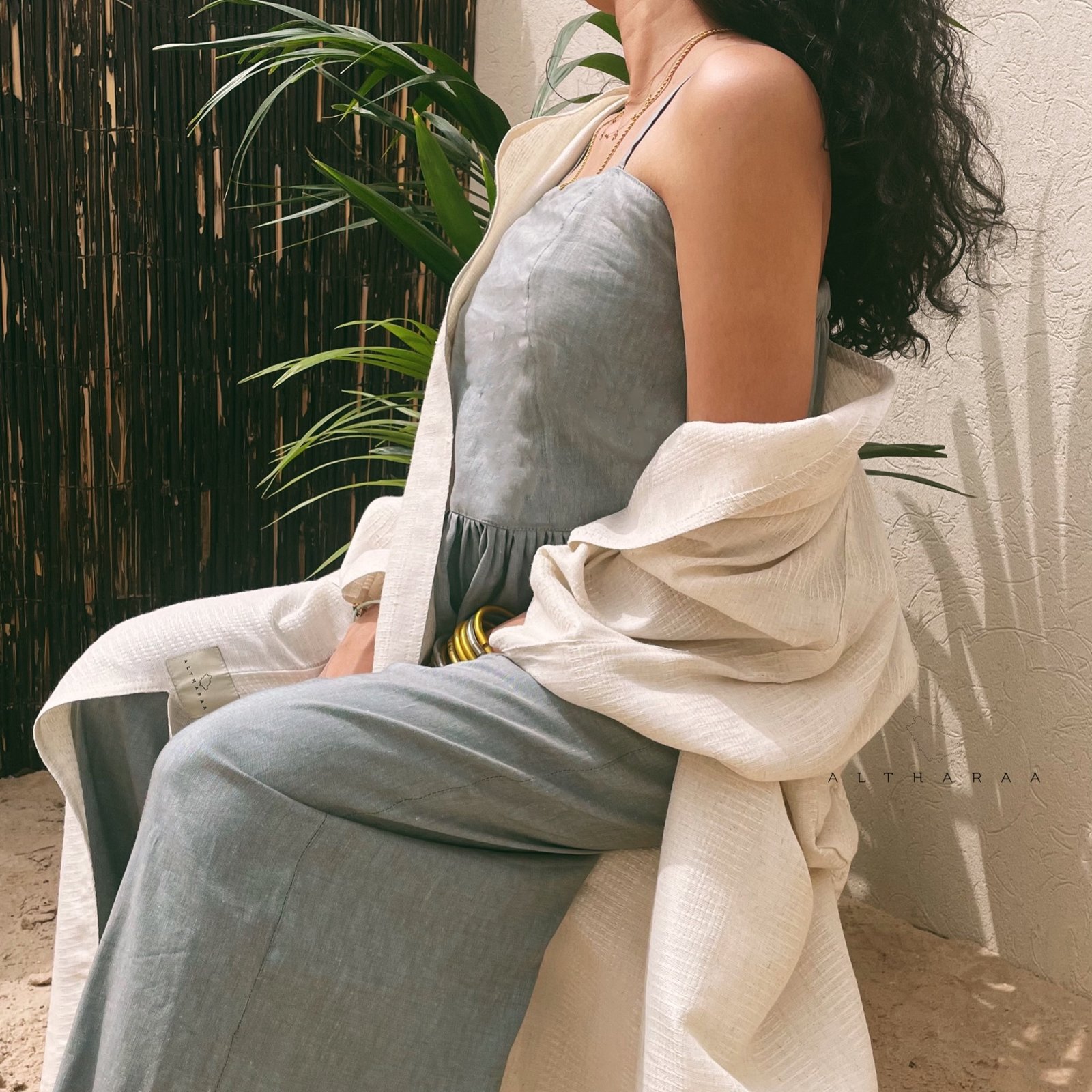  Stone Blue Linen Jumpsuit Set  - صورة 4