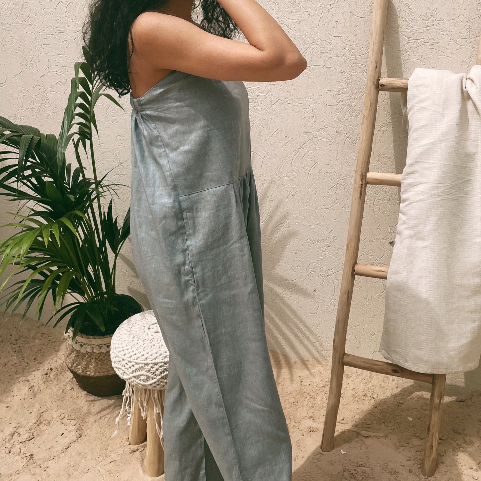  Stone Blue Linen Jumpsuit Set  - صورة 5
