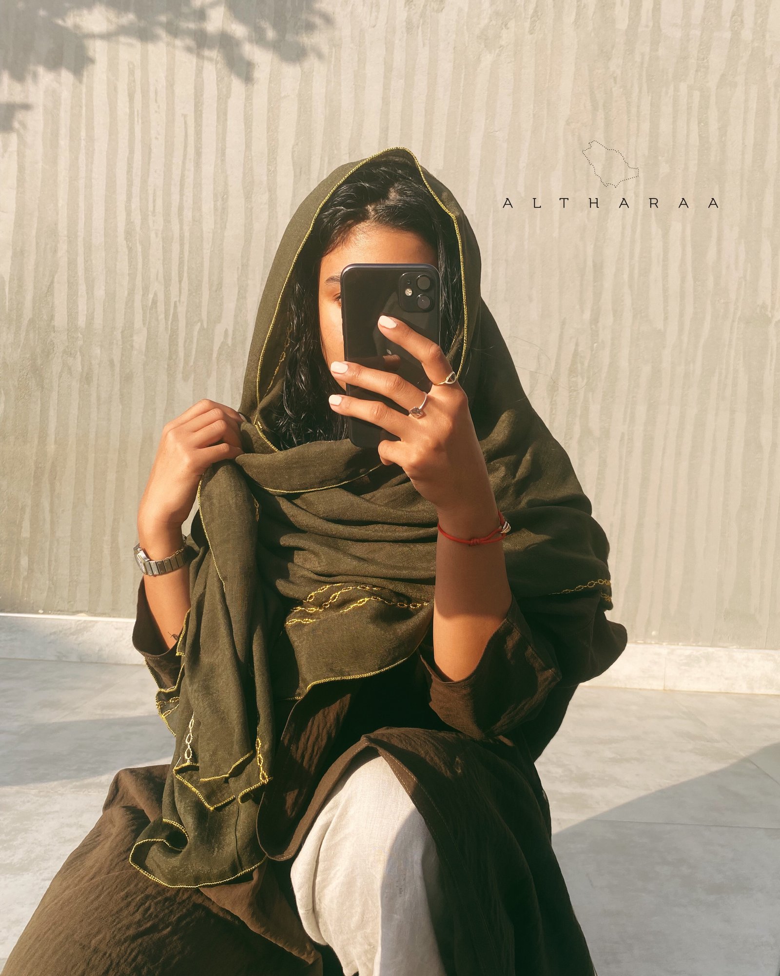 عباية لينن بني/زيتي - Image 1