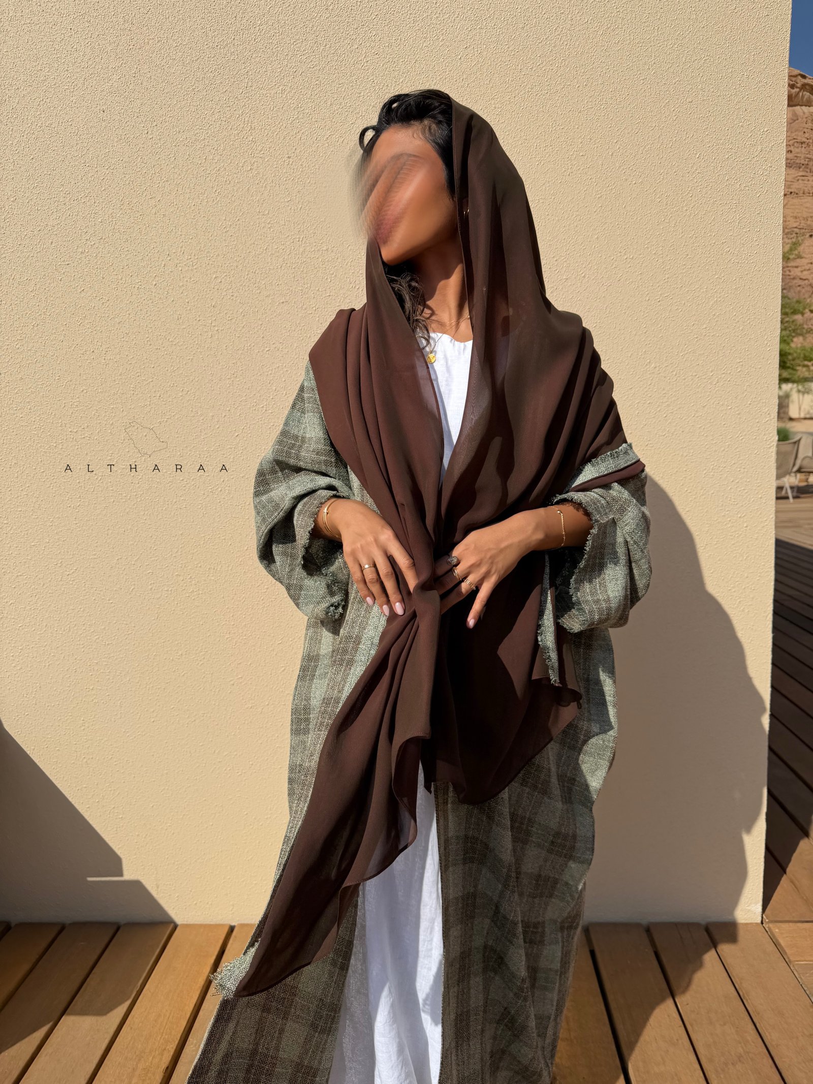 عباية لينن خيش  (أخضر/ بني) - صورة 2