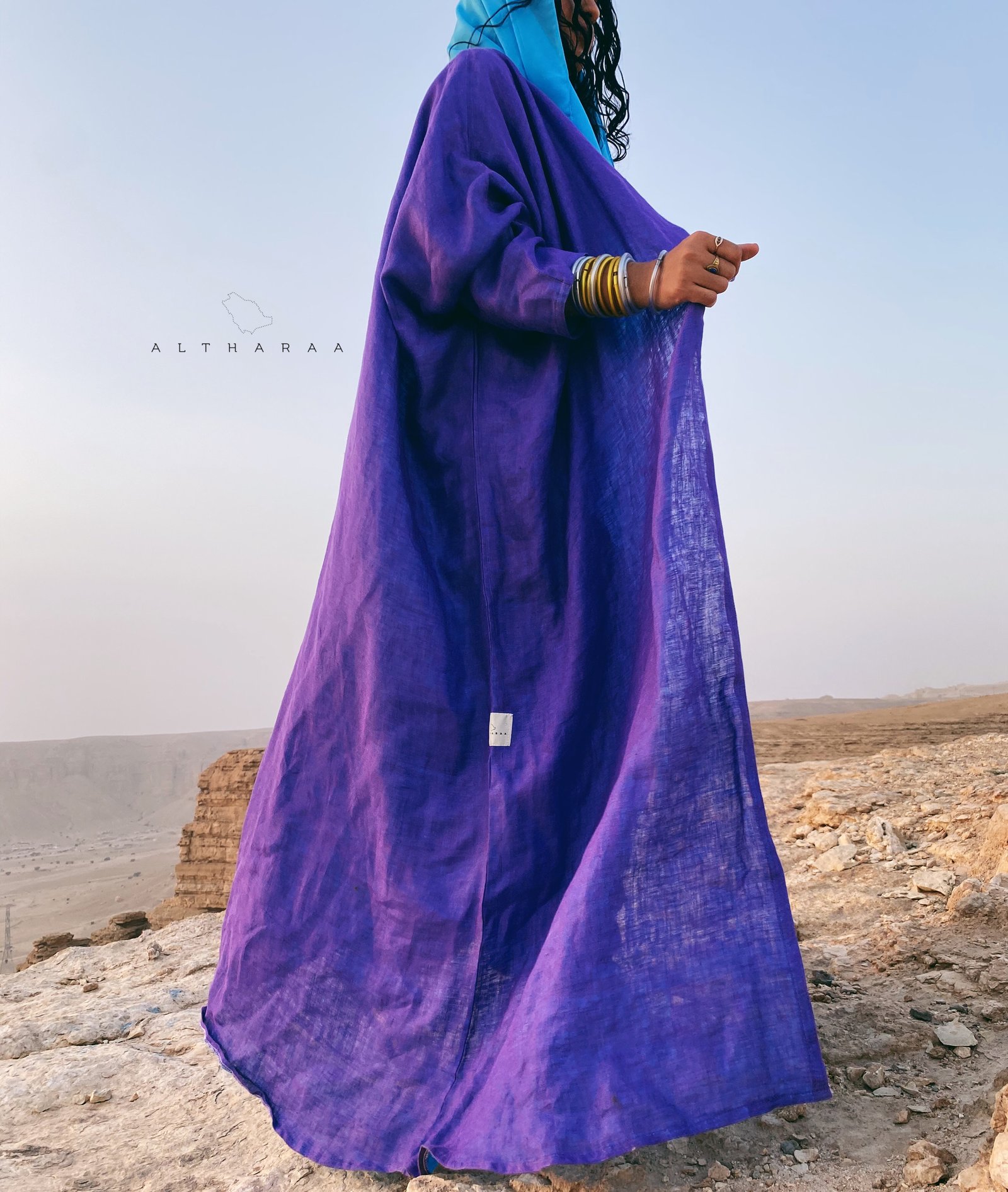 عباية لينن طبيعي موف/سماوي  - Image 1