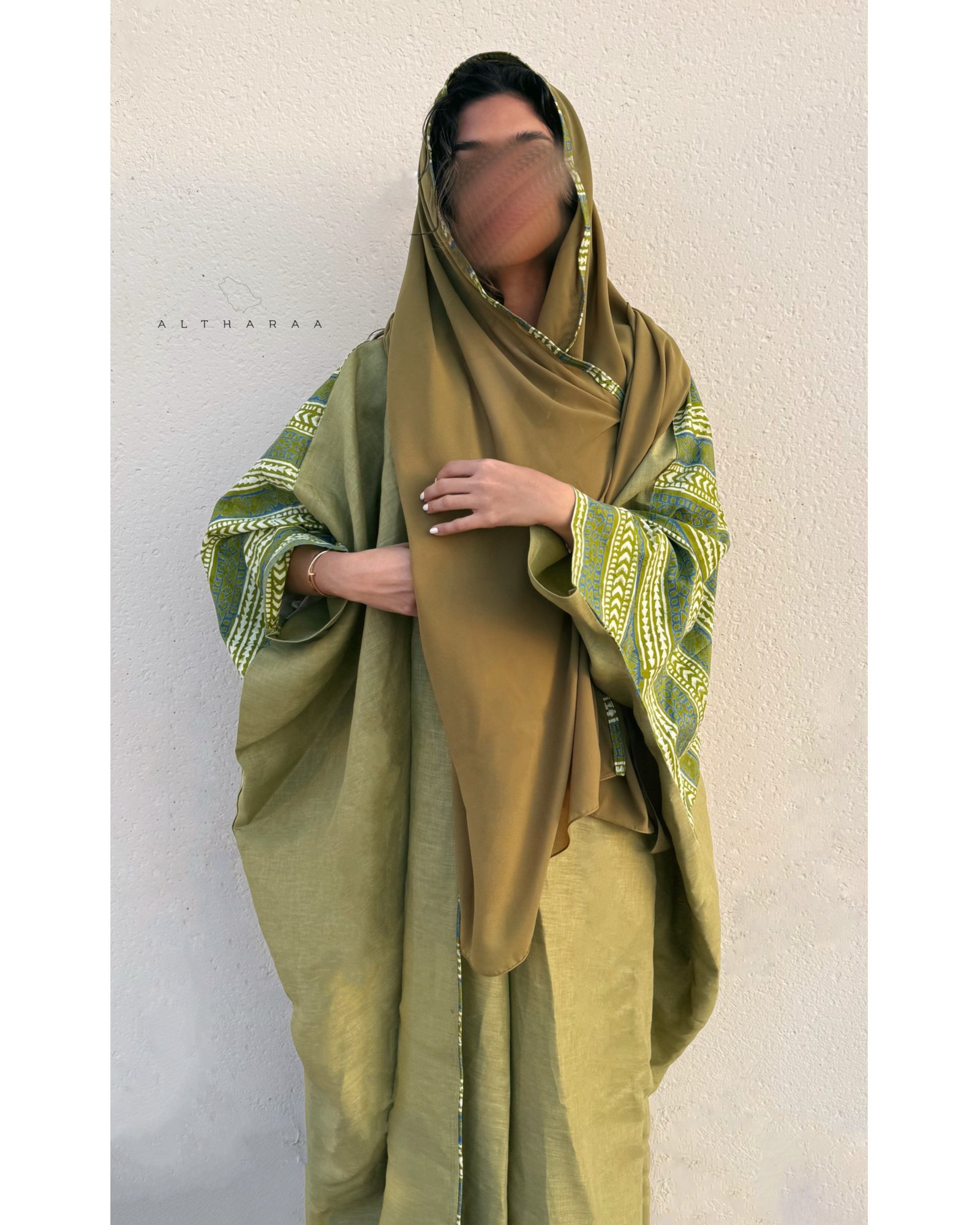 Pure Linen Abaya with Indian Cotton (Olive) - Image 2