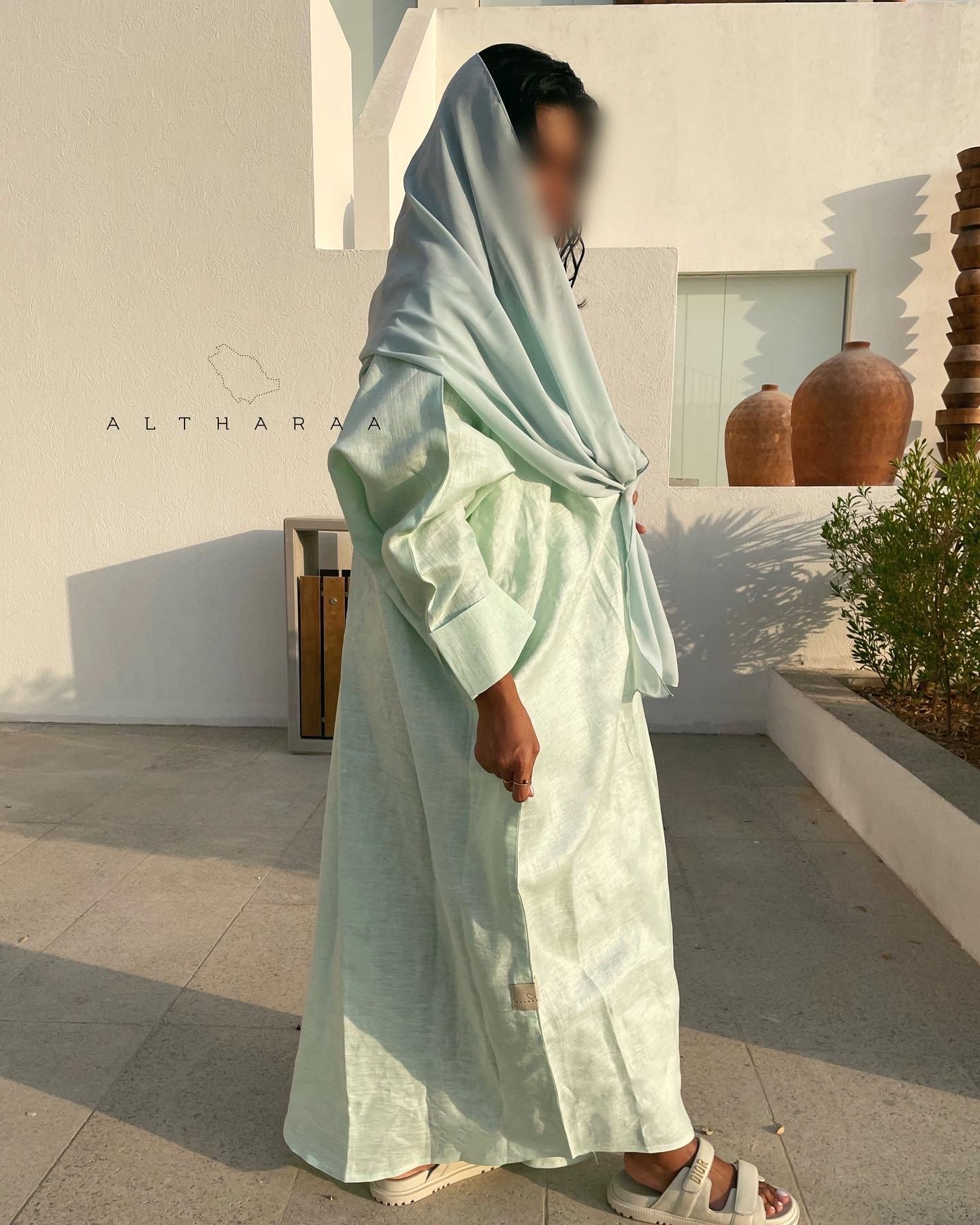 عباية لينن طبيعي (أخضر فاتح) - Image 3