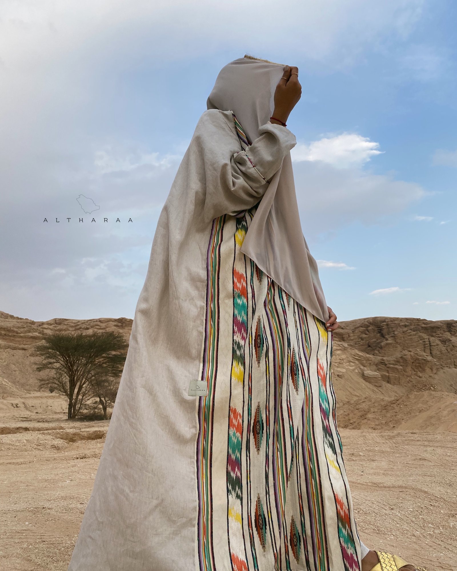 ‎عباية لينن طبيعي بيج مع سدو  - صورة 5
