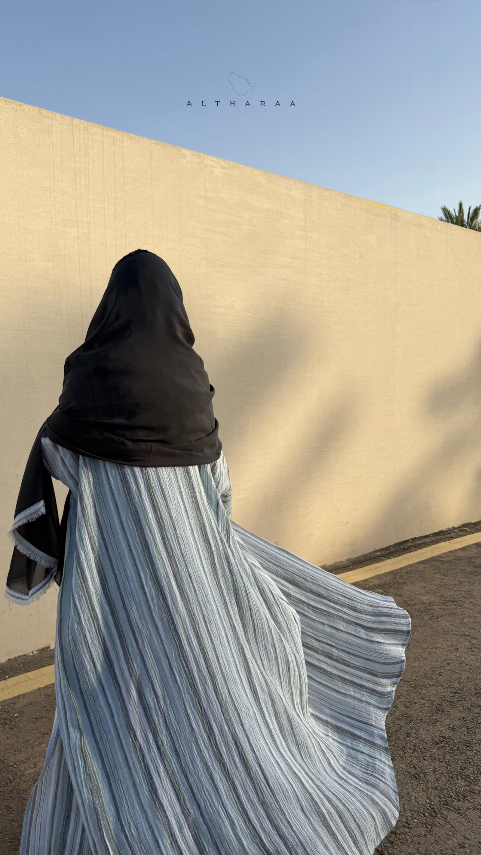 عباية لينن طبيعي سماوي/رمادي - صورة 1