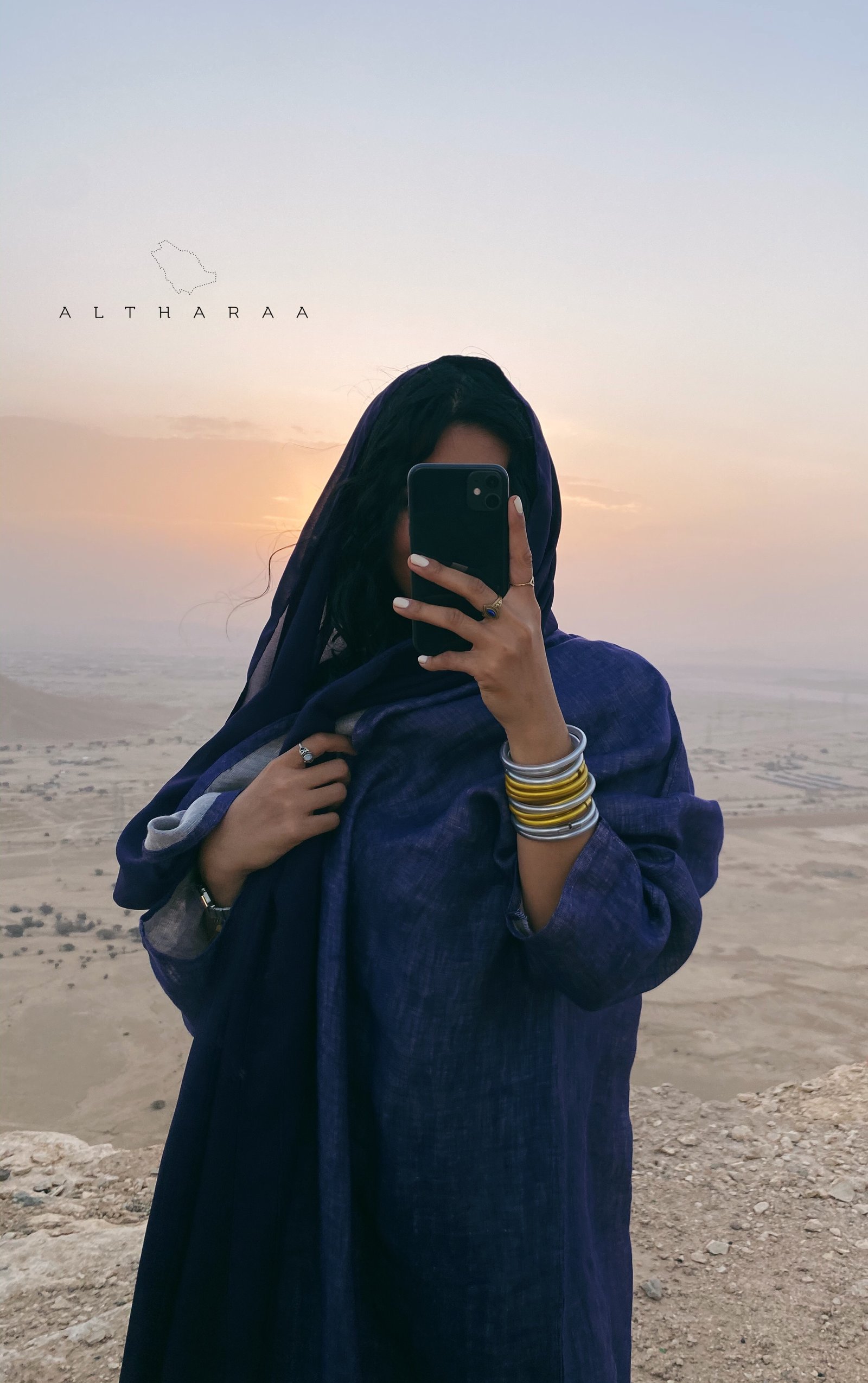 عباية لينن طبيعي موف/اوف وايت - Image 2