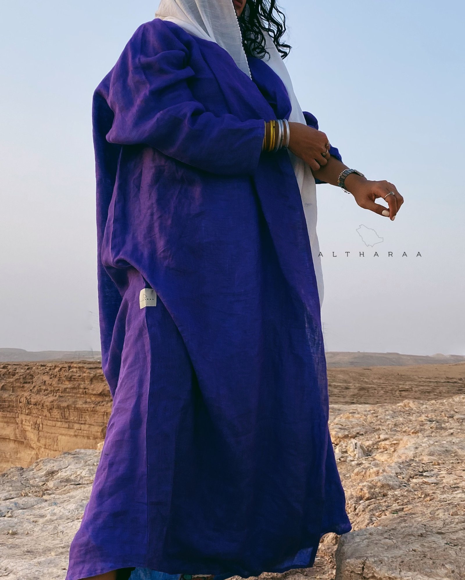 عباية لينن طبيعي موف/سماوي  - Image 6