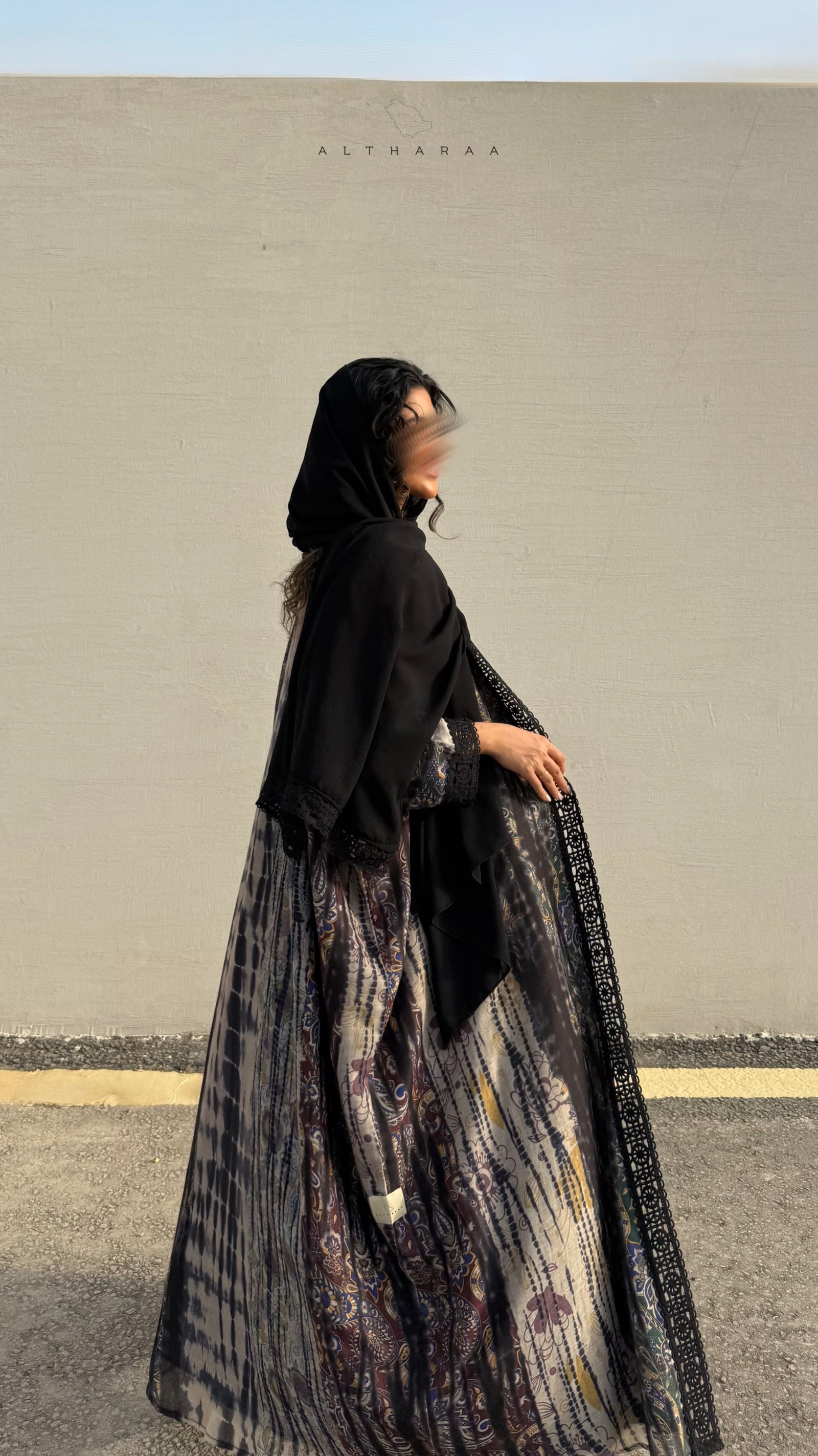  Tie-dye Abaya (Black/Olive) - Image 3