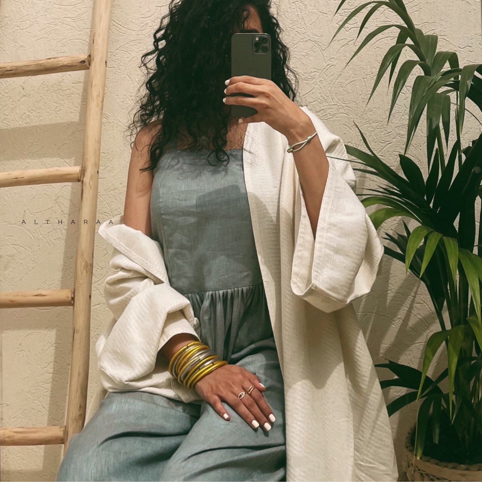  Stone Blue Linen Jumpsuit Set  - صورة 1