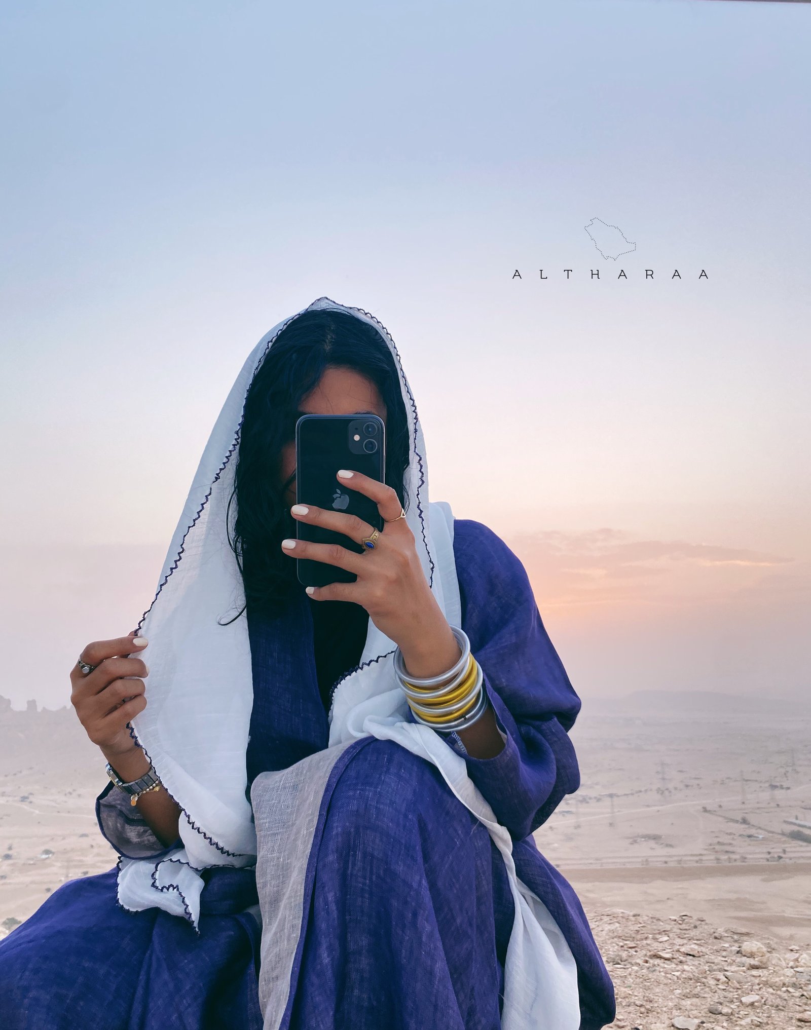عباية لينن طبيعي موف/اوف وايت - Image 3