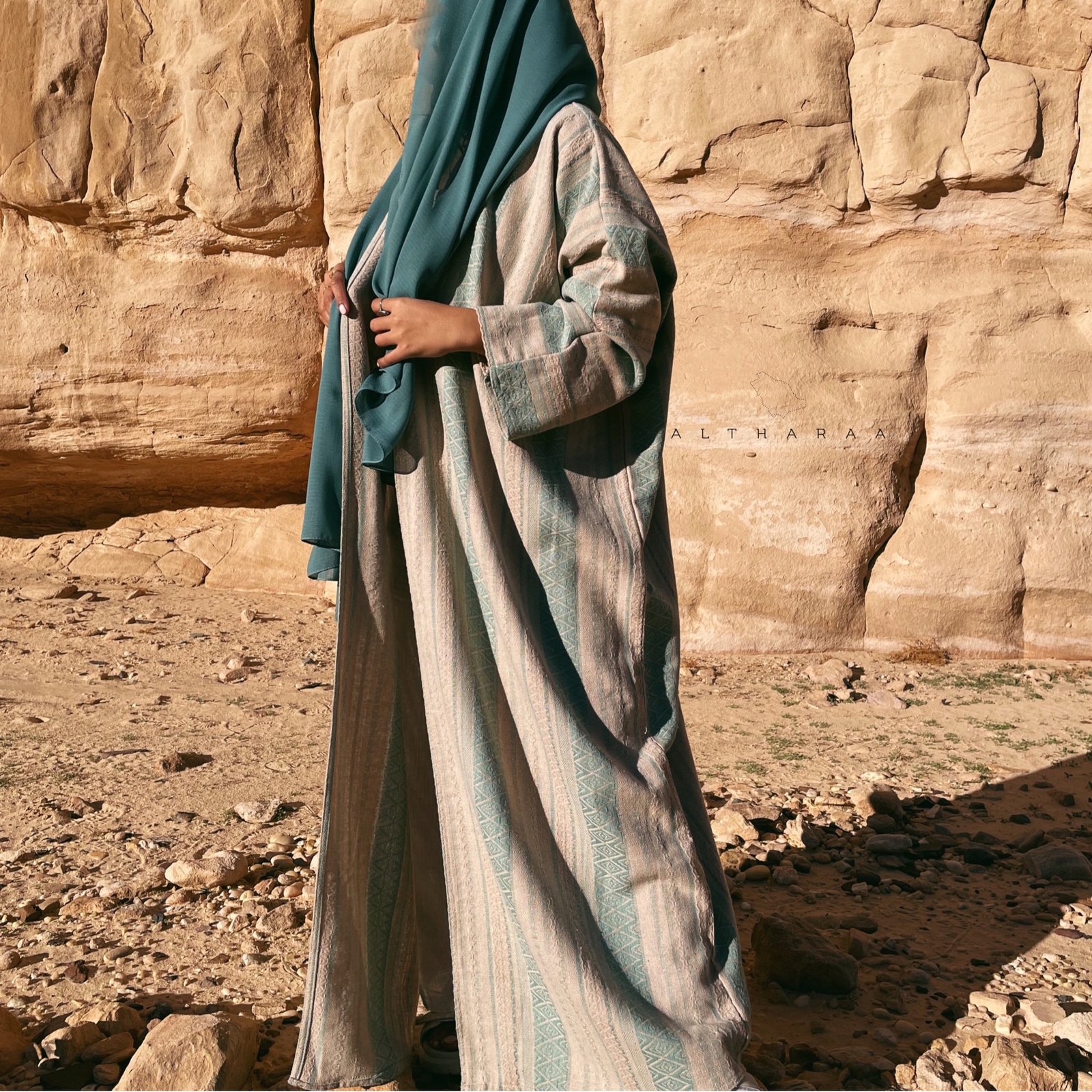 Turkish Linen abaya in Tiffany  - صورة 2