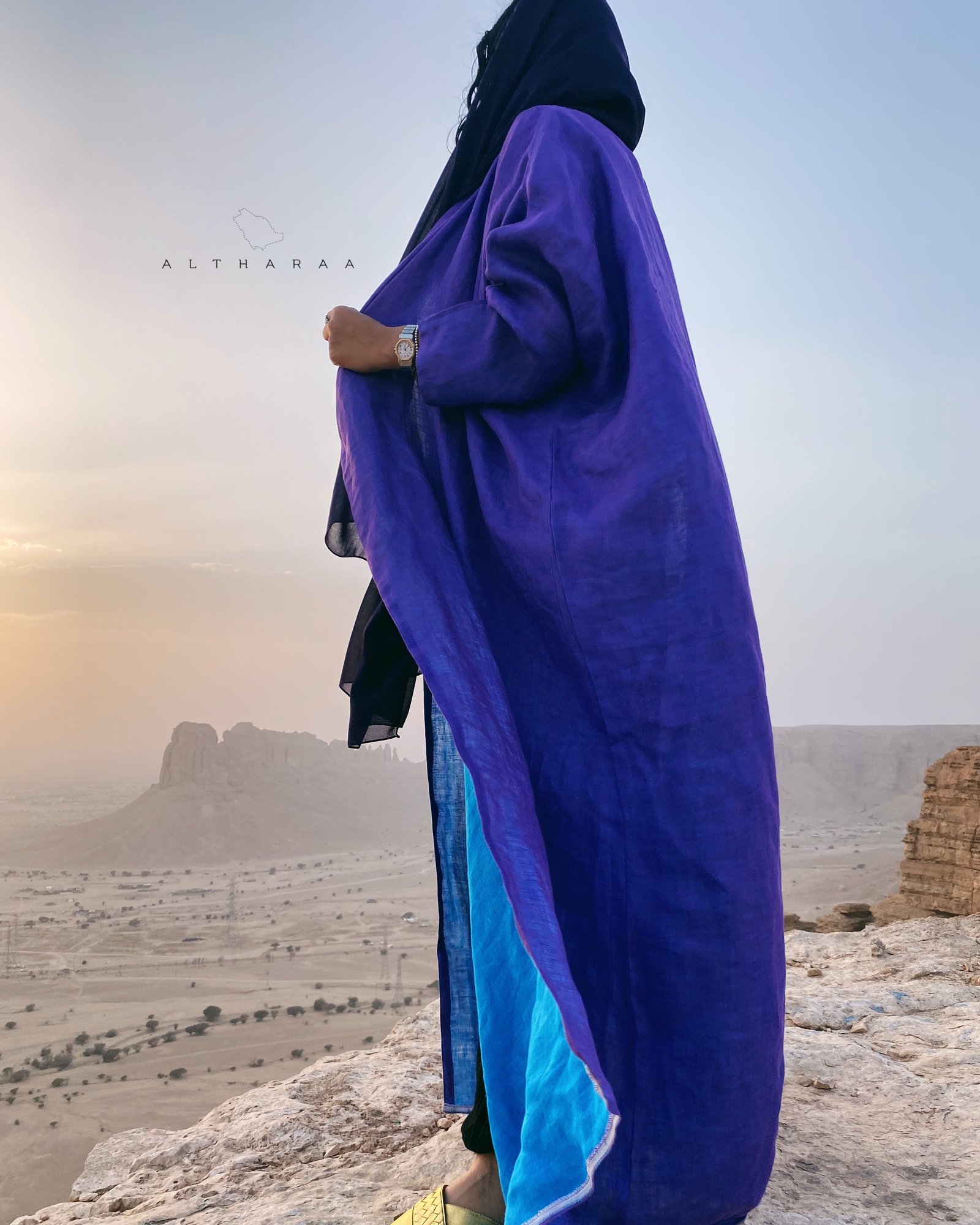 عباية لينن طبيعي موف/سماوي  - Image 7