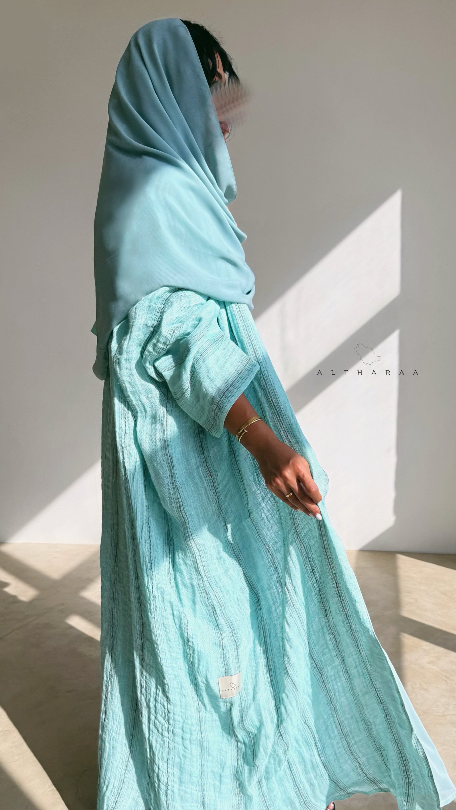 عباية لينن طبيعي (تركواز)  - Image 5