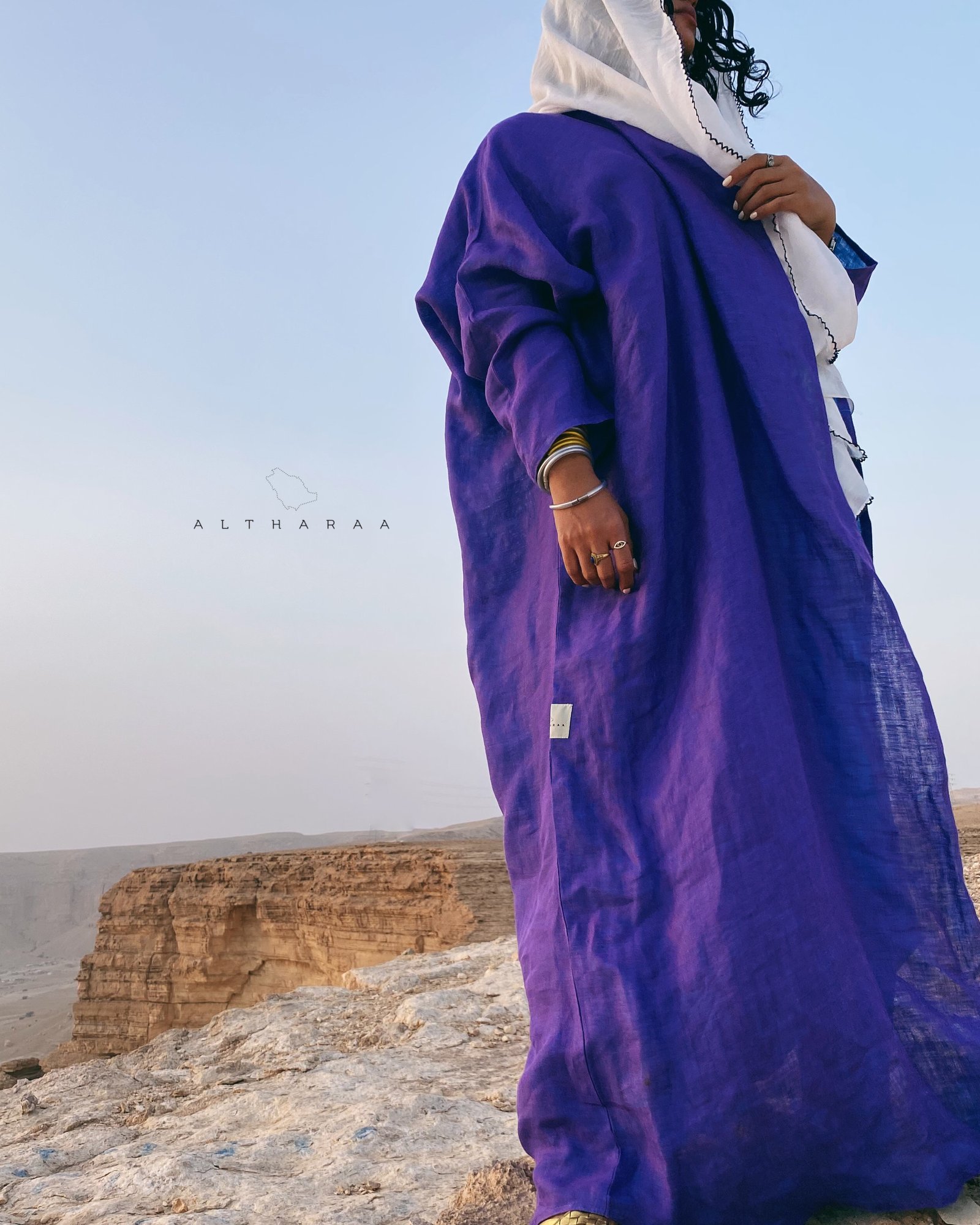 عباية لينن طبيعي موف/سماوي  - Image 3