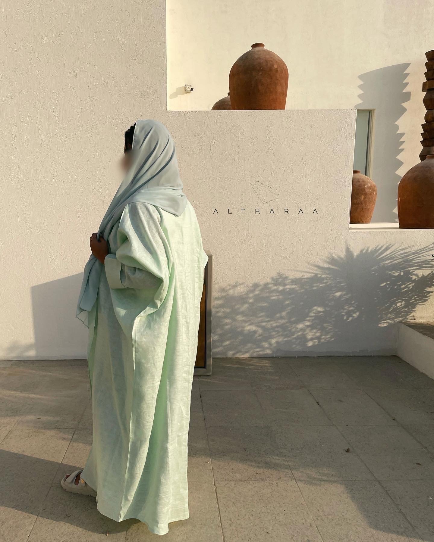 عباية لينن طبيعي (أخضر فاتح) - Image 7