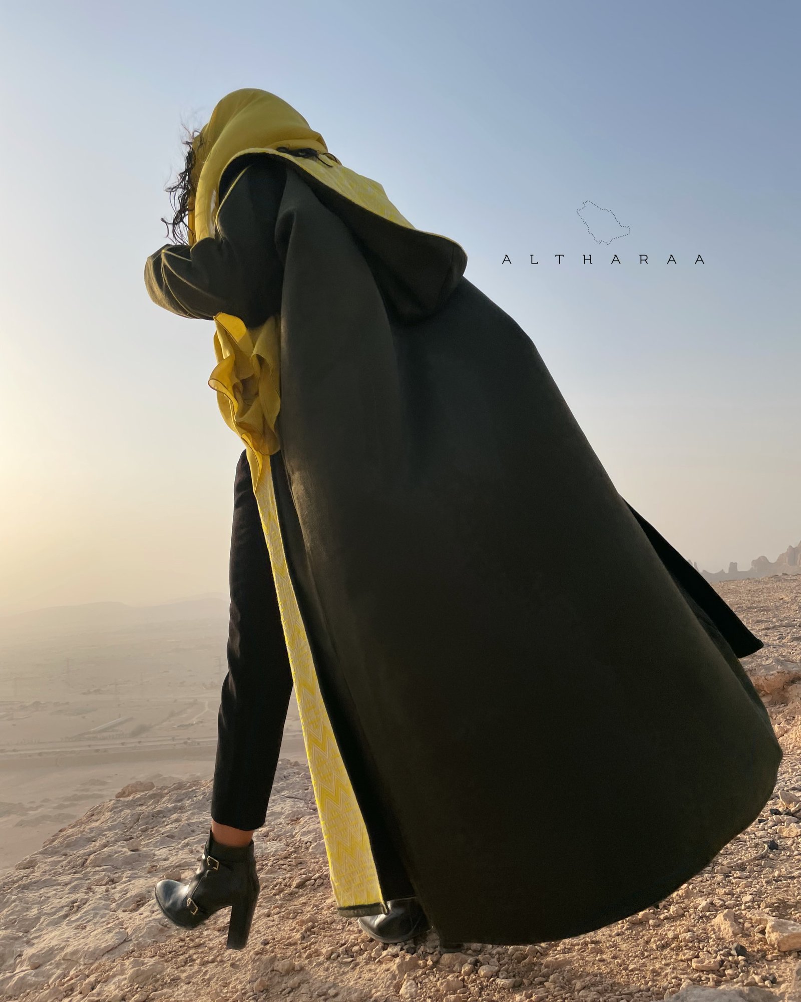 عباية صوف بالسدو زيتي/أصفر - صورة 1