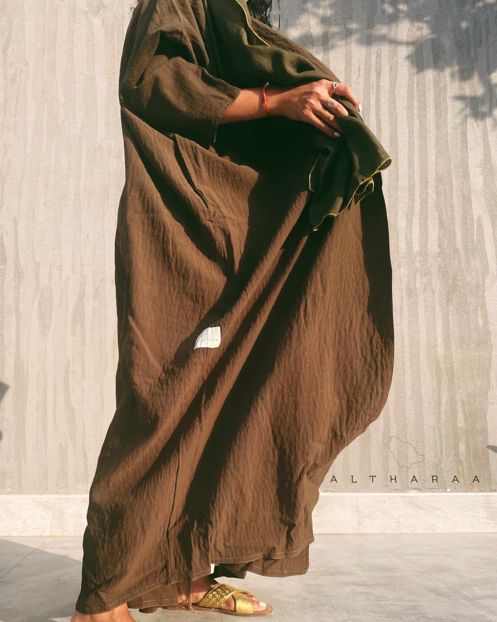 عباية لينن بني/زيتي - Image 3