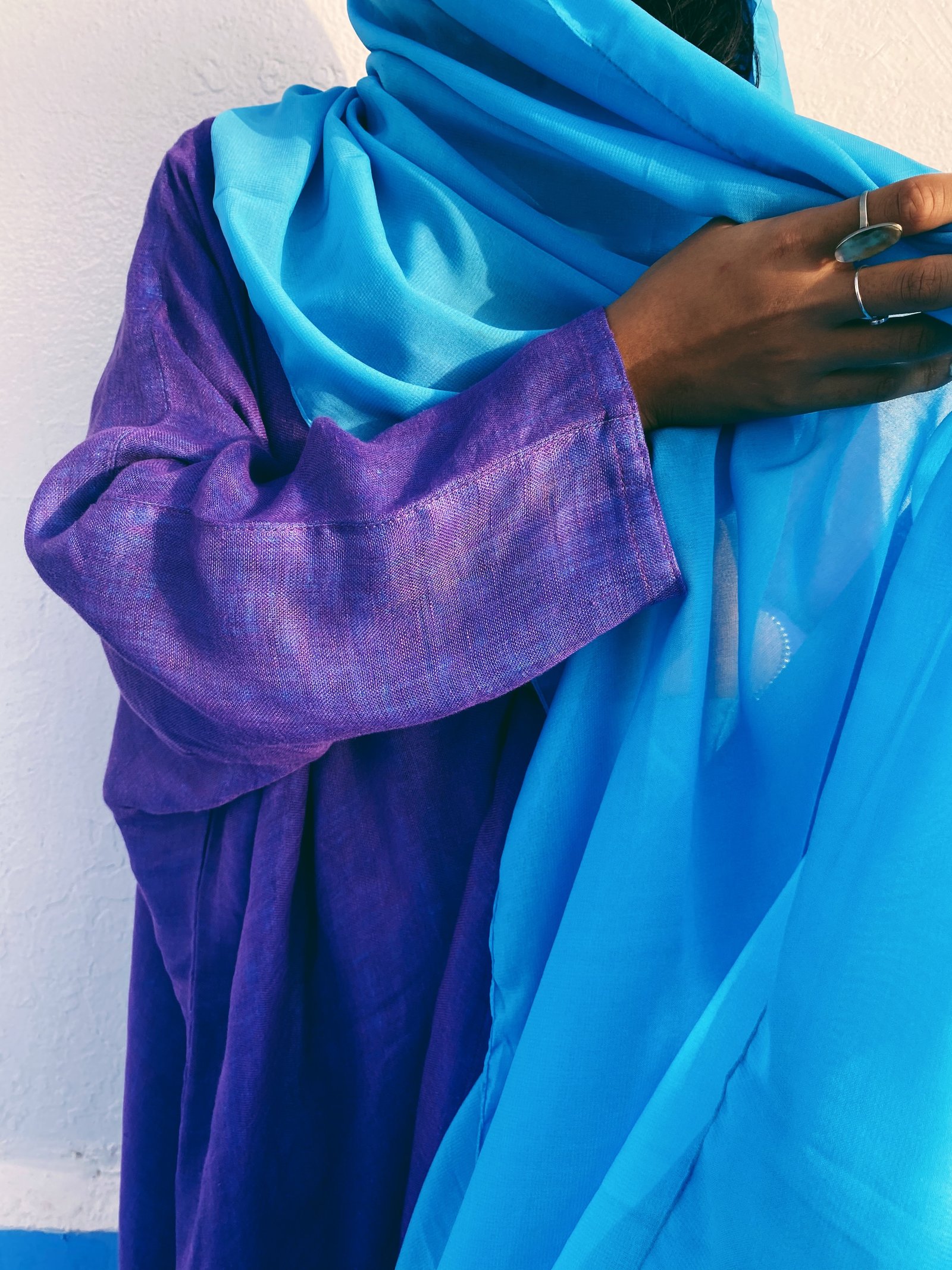 عباية لينن طبيعي موف/سماوي  - Image 5