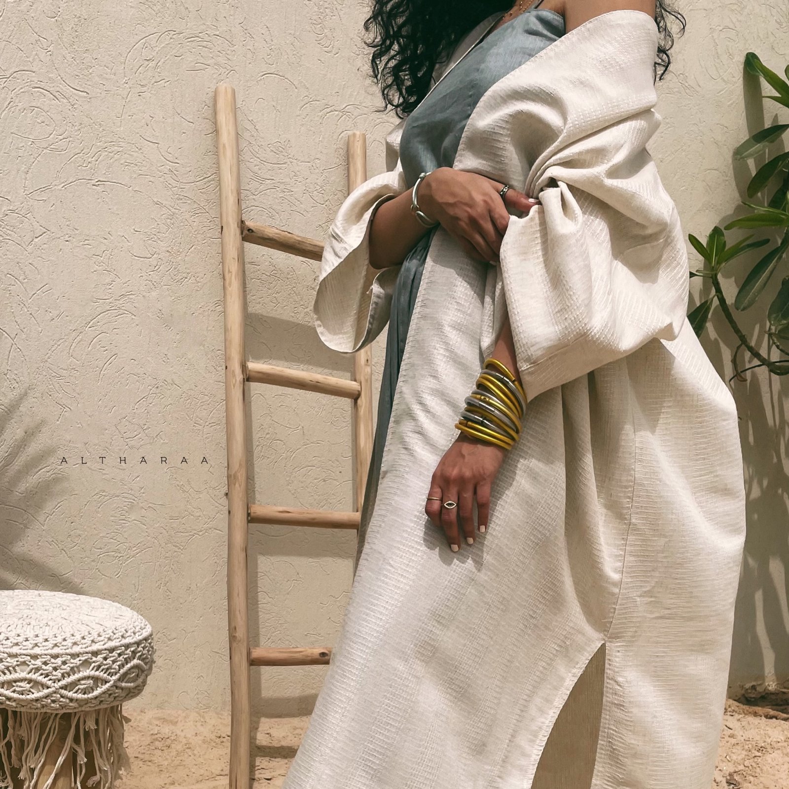  Stone Blue Linen Jumpsuit Set  - صورة 3