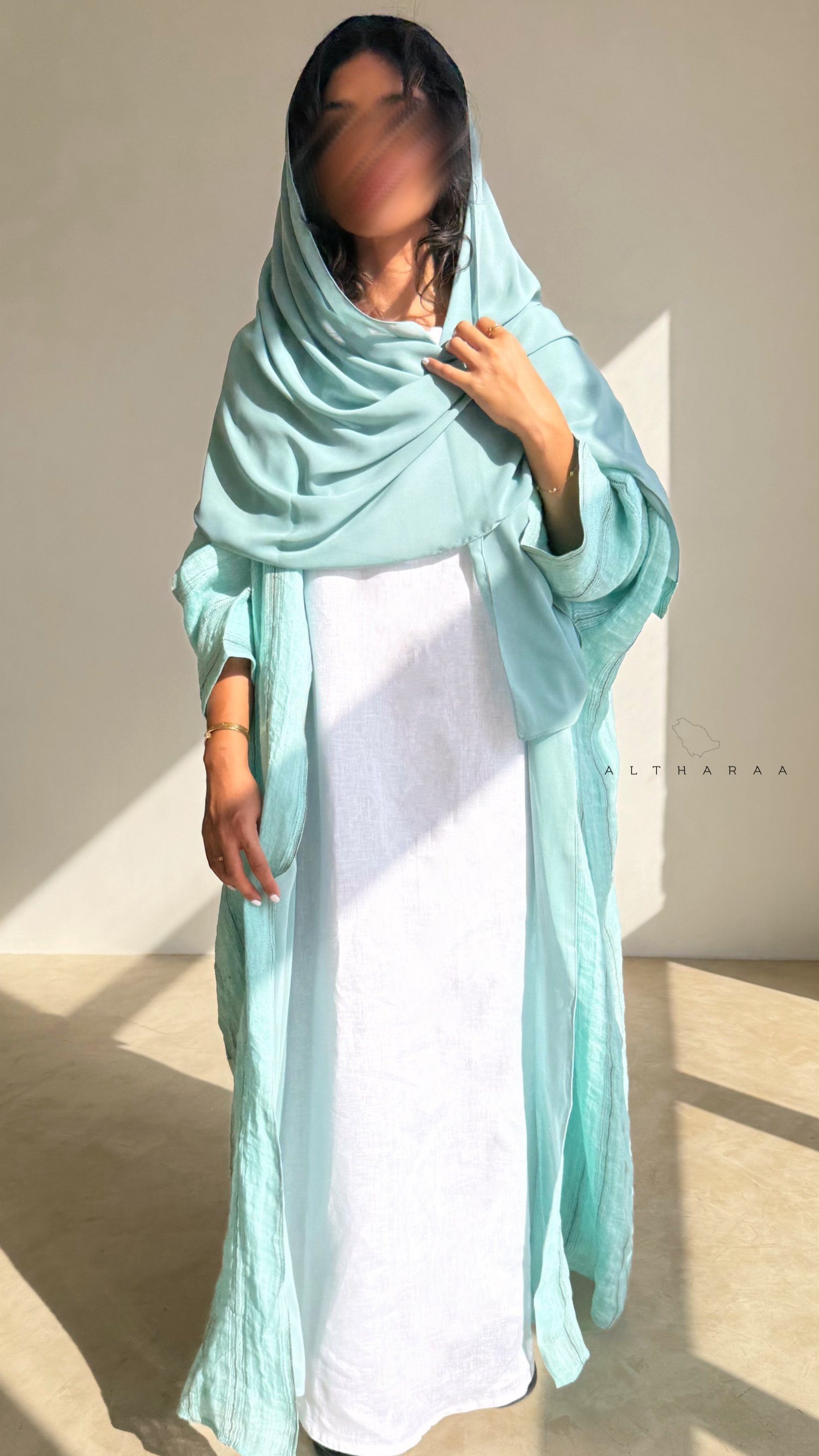 عباية لينن طبيعي (تركواز)  - Image 3