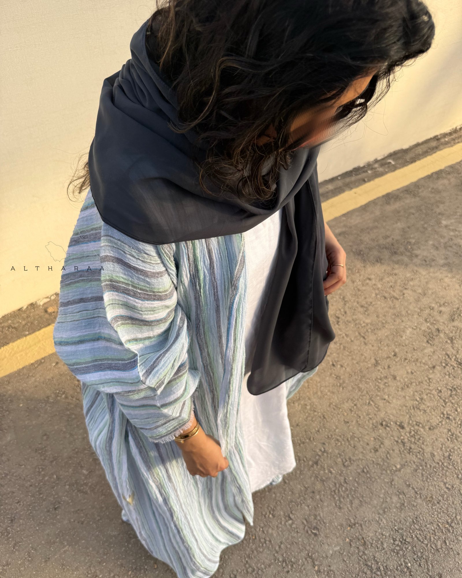 عباية لينن طبيعي سماوي/رمادي - صورة 2