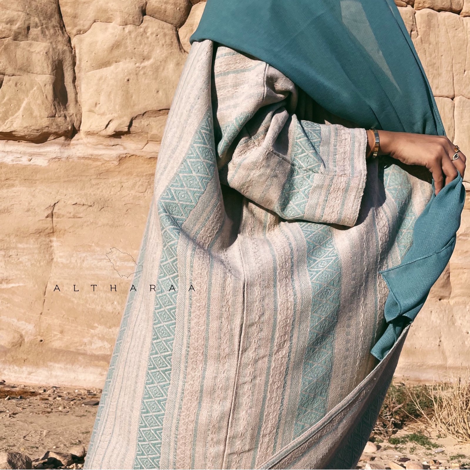 Turkish Linen abaya in Tiffany  - صورة 3