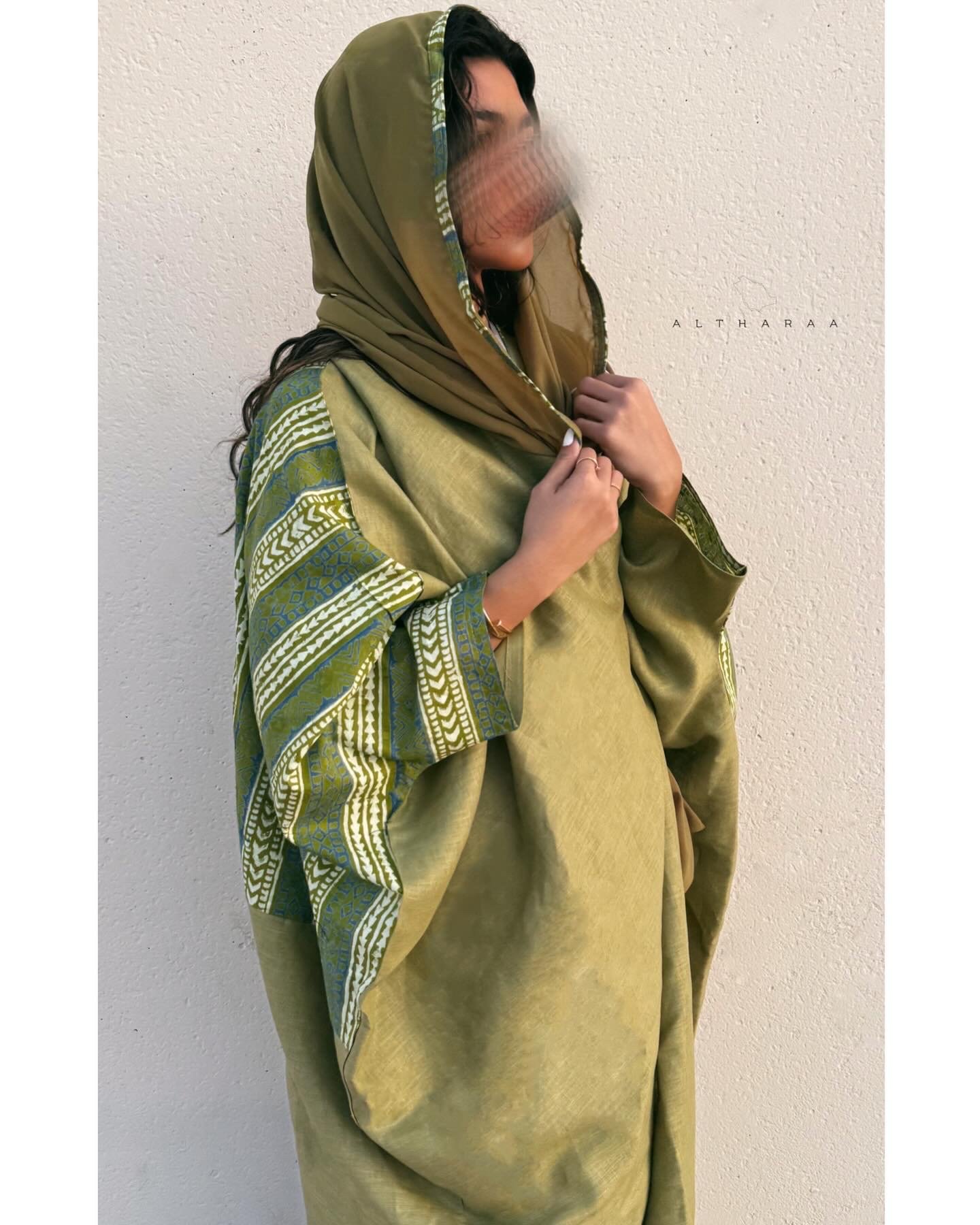 Pure Linen Abaya with Indian Cotton (Olive) - Image 4