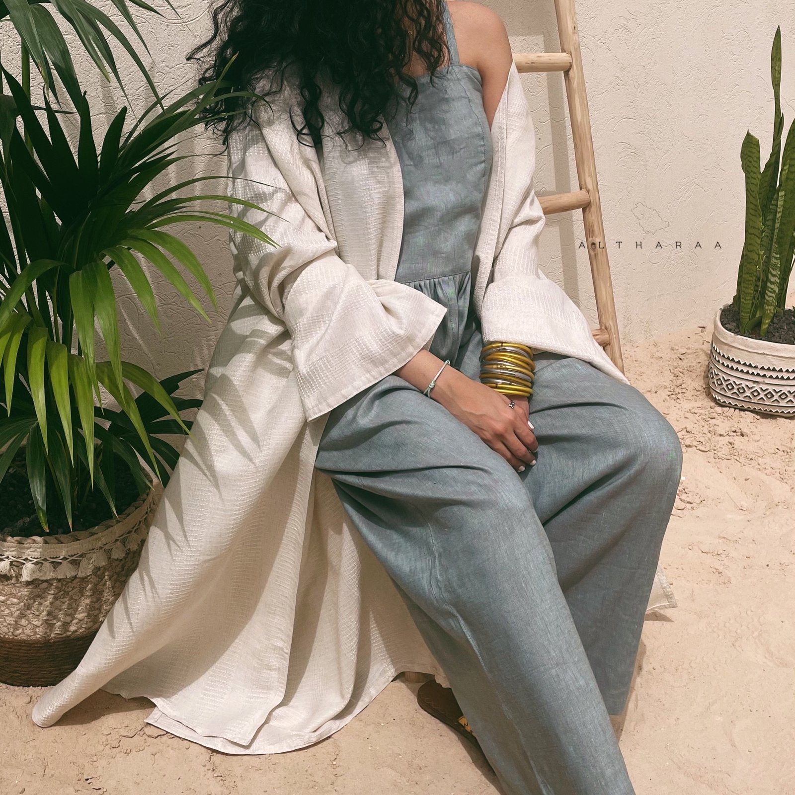  Stone Blue Linen Jumpsuit Set  - صورة 2