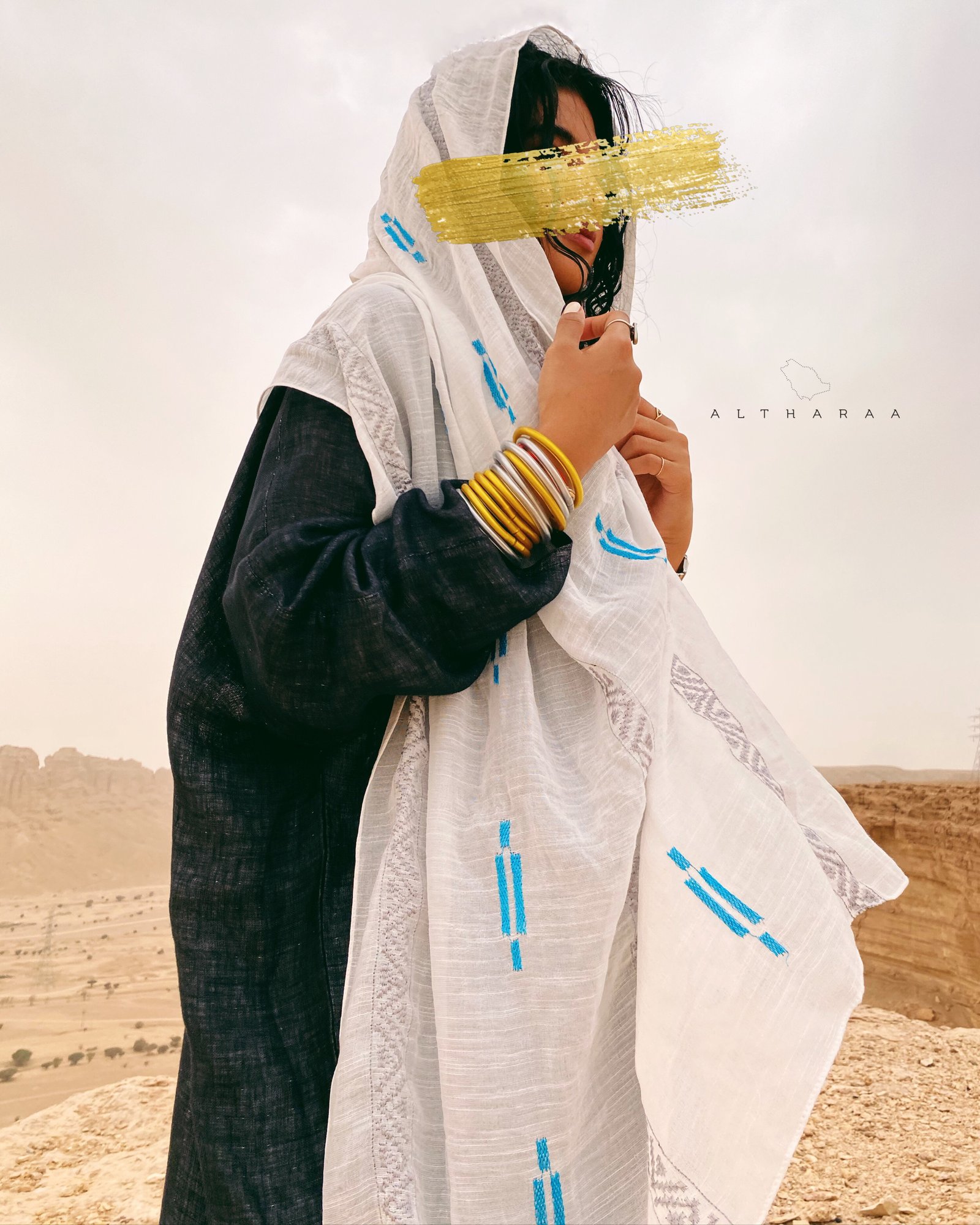 عباية لينن طبيعي أسود/ رمادي  - صورة 1