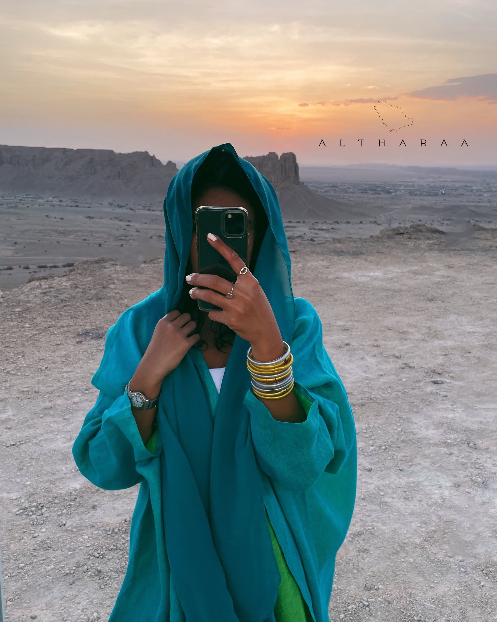 عباية لينن طبيعي تركواز/أخضر - صورة 6