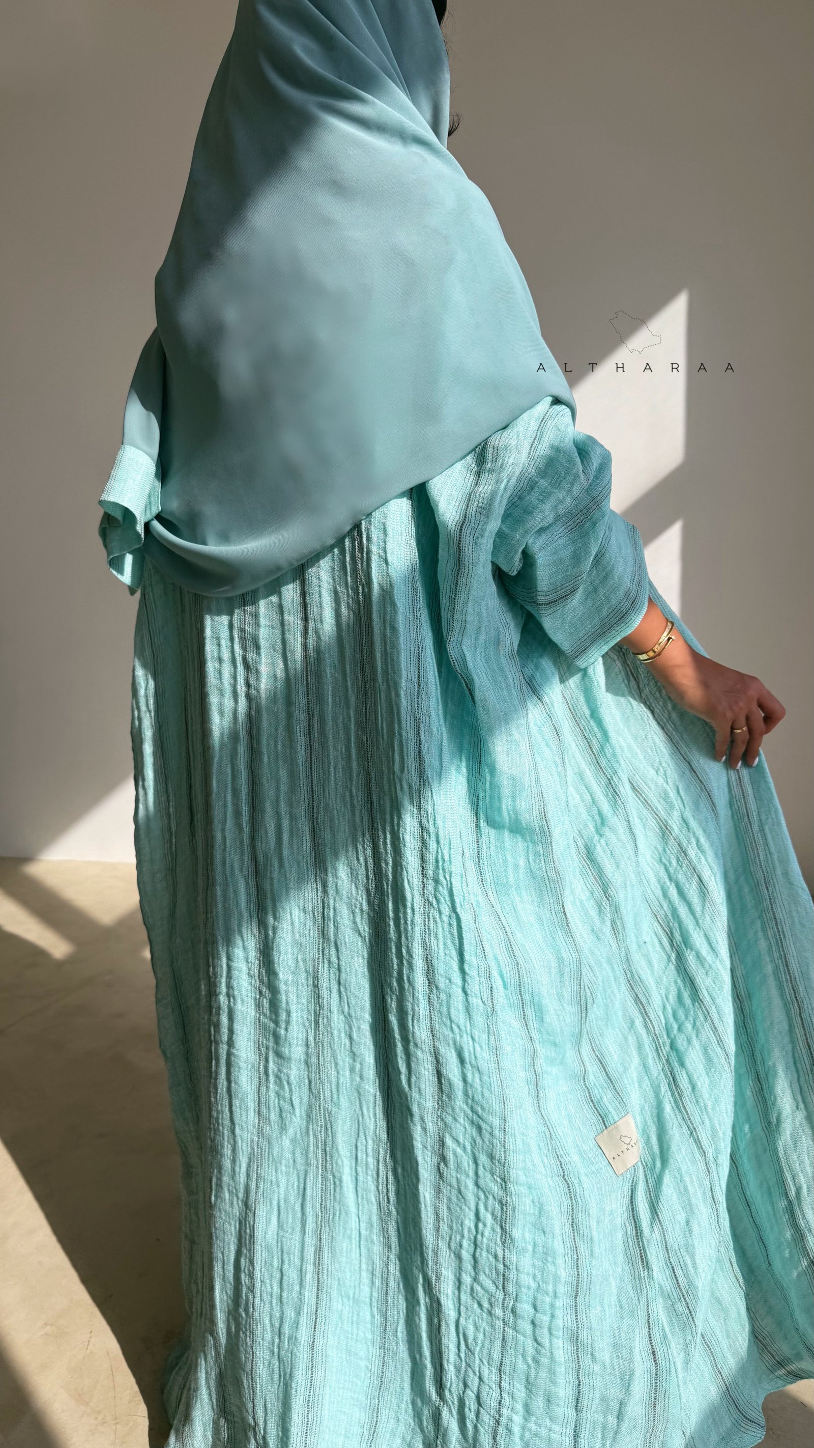 عباية لينن طبيعي (تركواز)  - Image 7