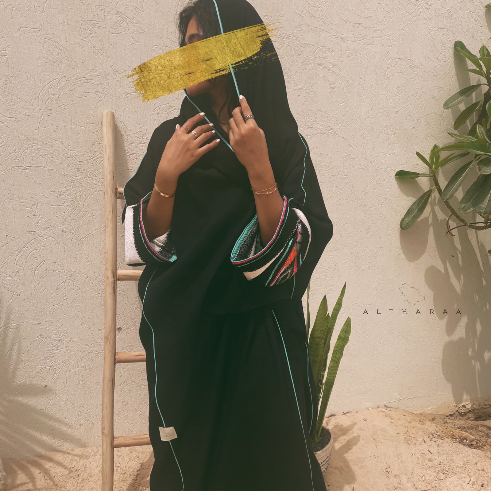 طقم لينن طبيعي مع سدو (أسود) - صورة 1