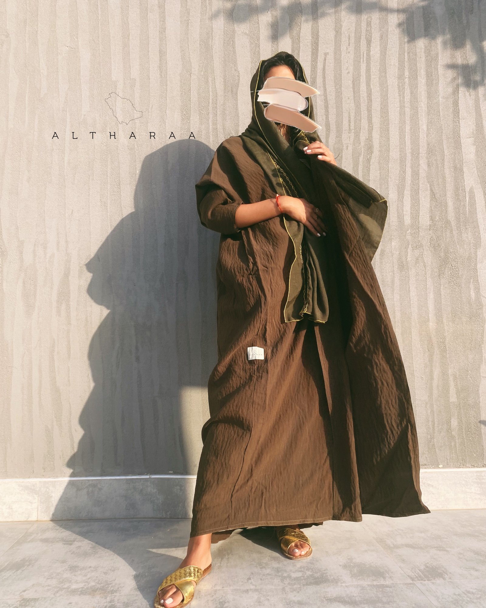 عباية لينن بني/زيتي - Image 2