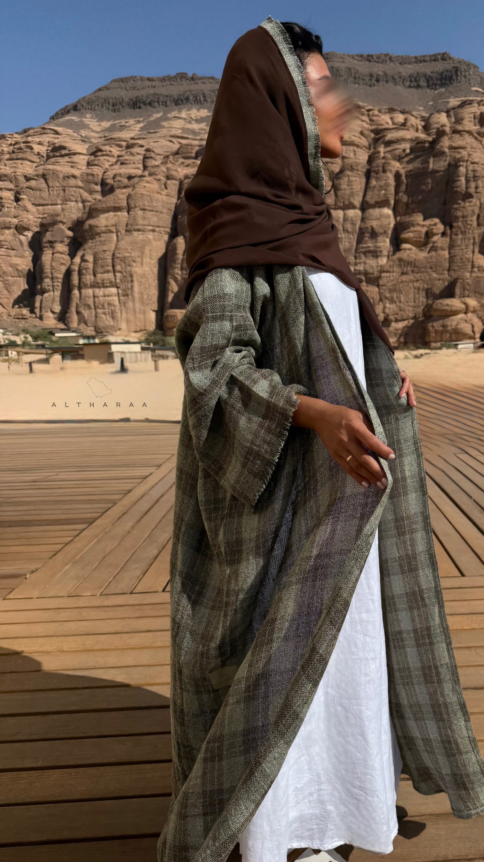 عباية لينن خيش  (أخضر/ بني) - صورة 3