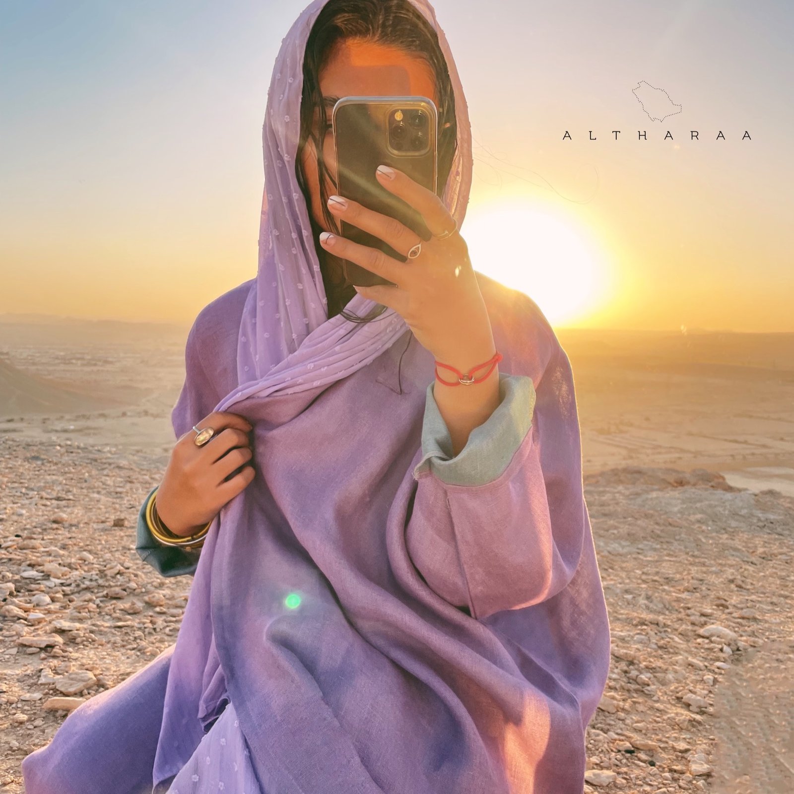 عباية لينن طبيعي موف/تركواز  - Image 3