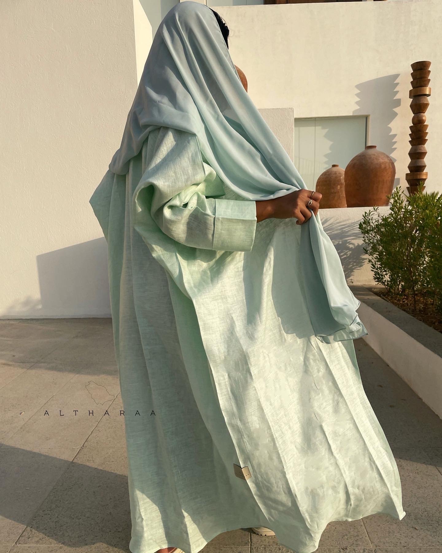 عباية لينن طبيعي (أخضر فاتح) - Image 5