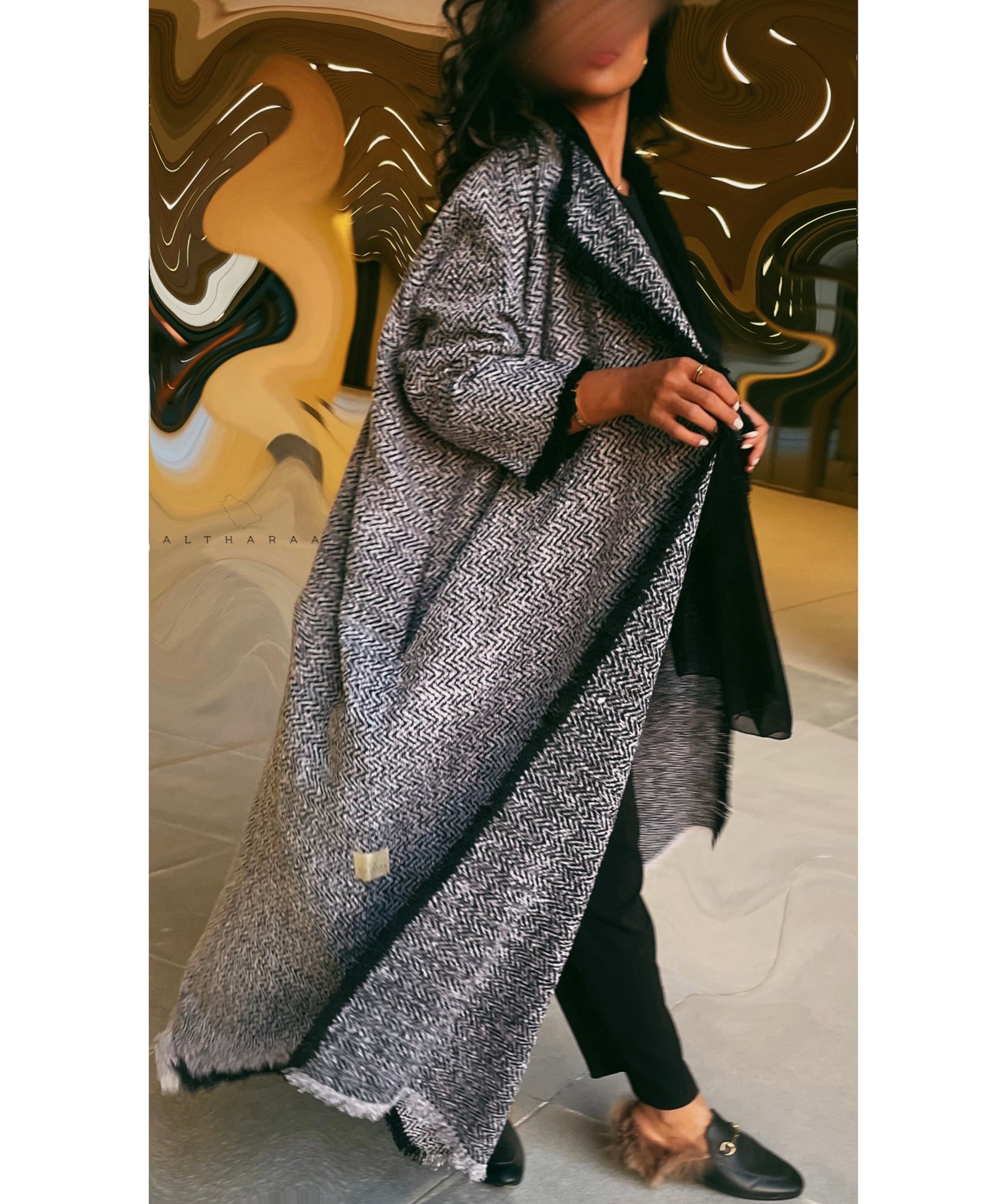 Tweed Abaya (White/ Black) - Image 1