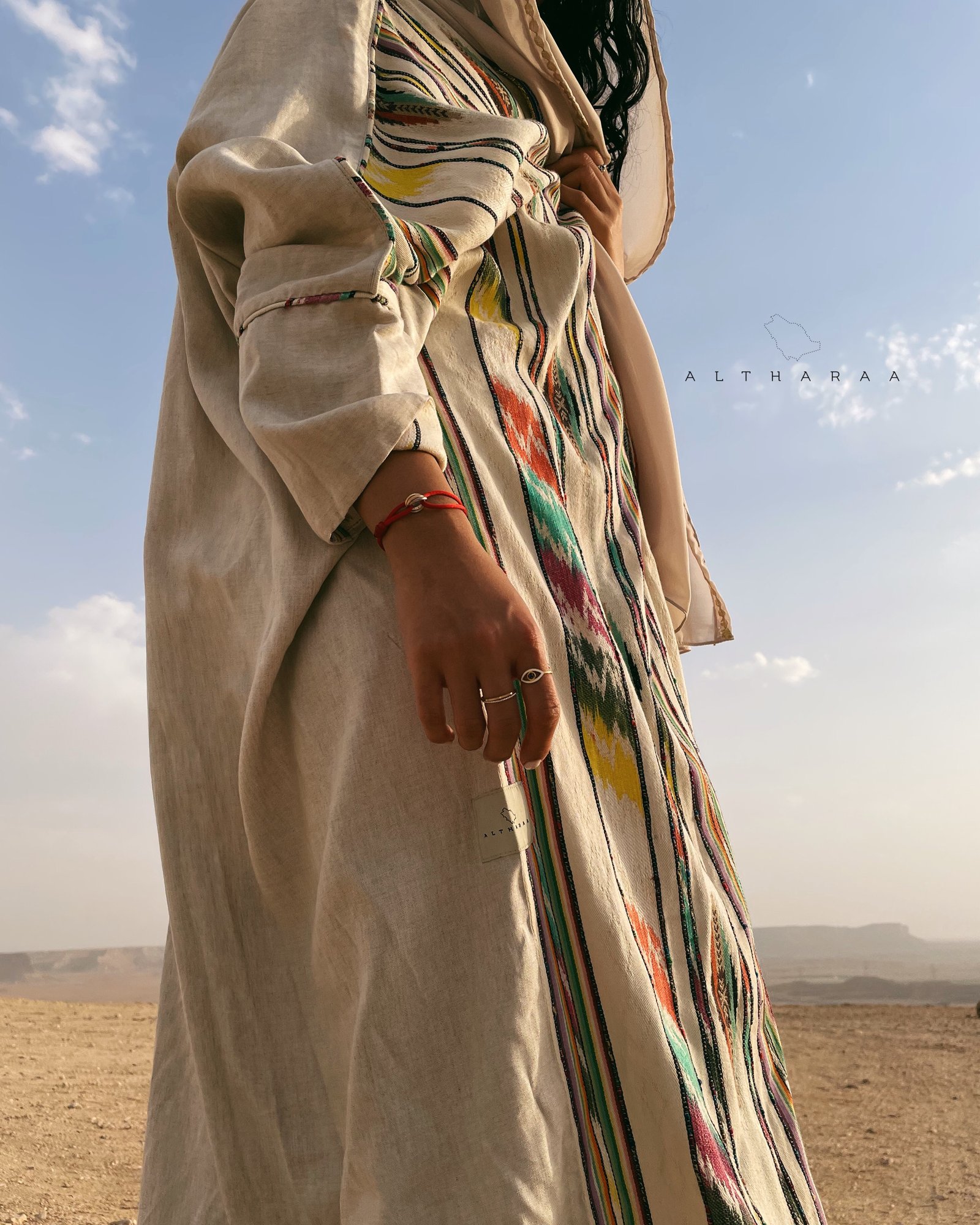 ‎عباية لينن طبيعي بيج مع سدو  - صورة 3