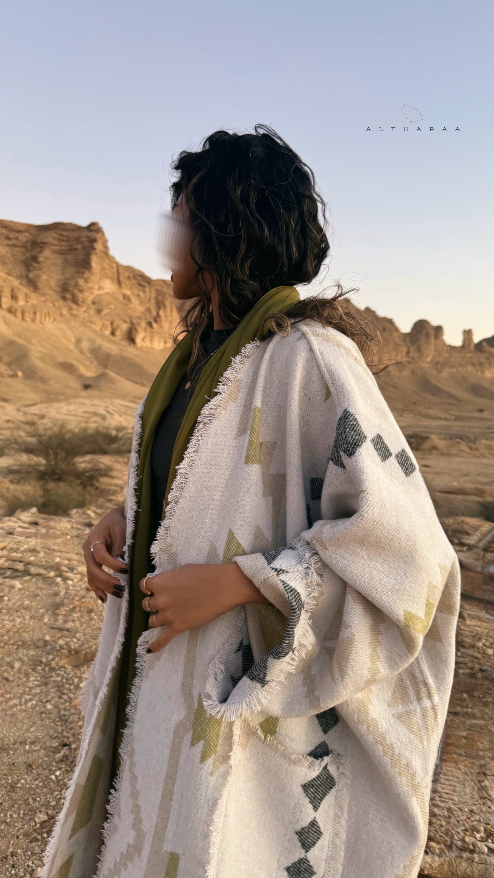 عباية صوف تركي دبل فيس (زيتي) - صورة 1