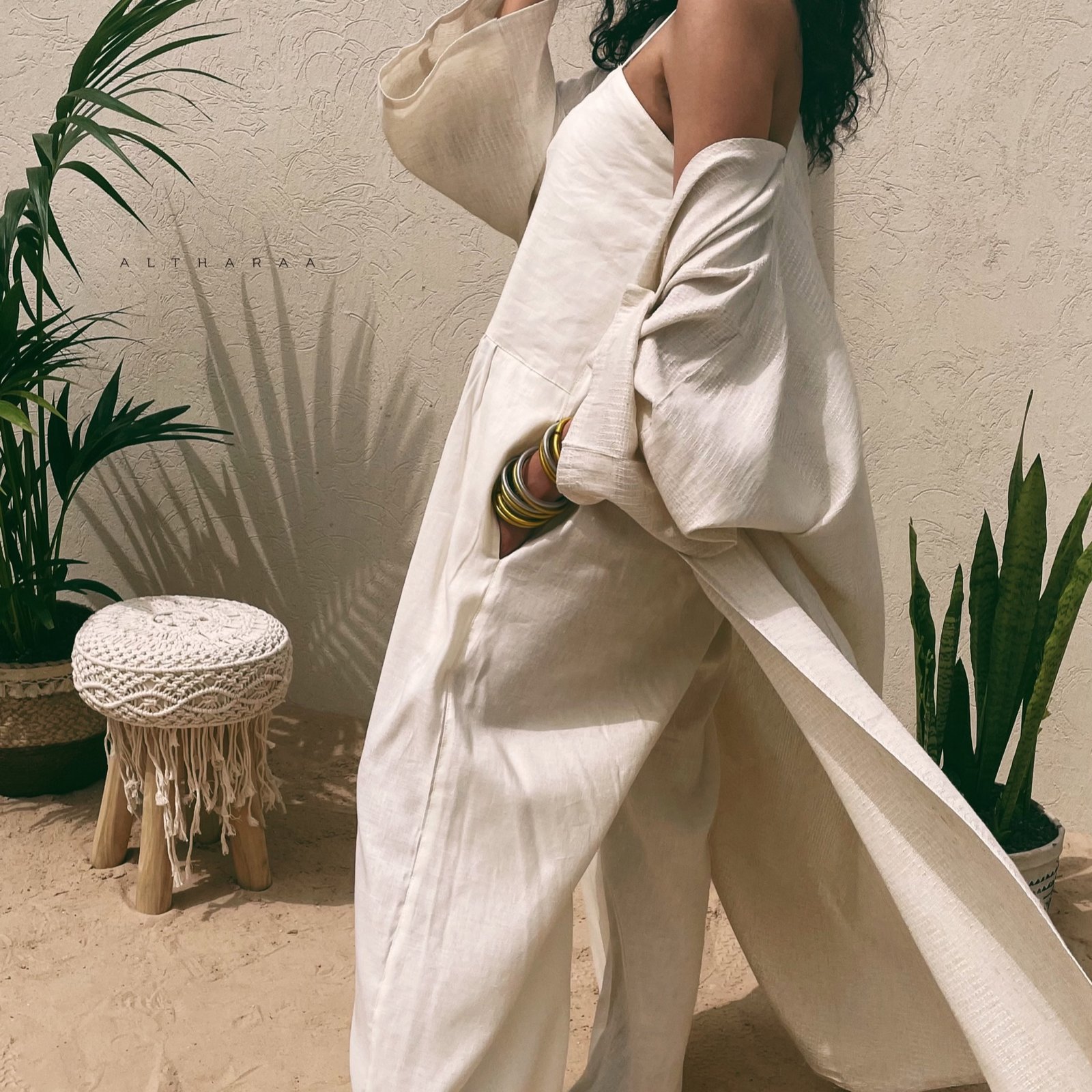  Creamy Linen Jumpsuit Set  - صورة 1