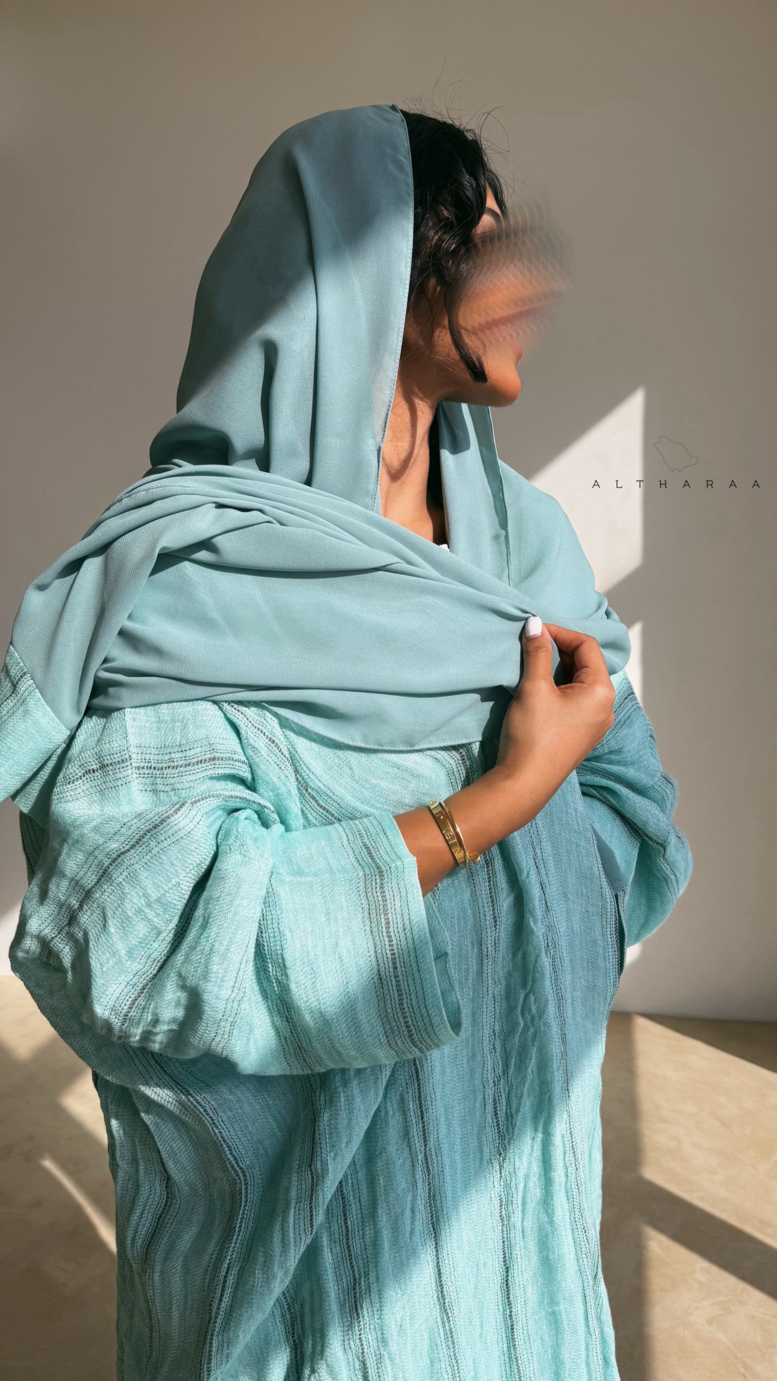 عباية لينن طبيعي (تركواز)  - Image 8
