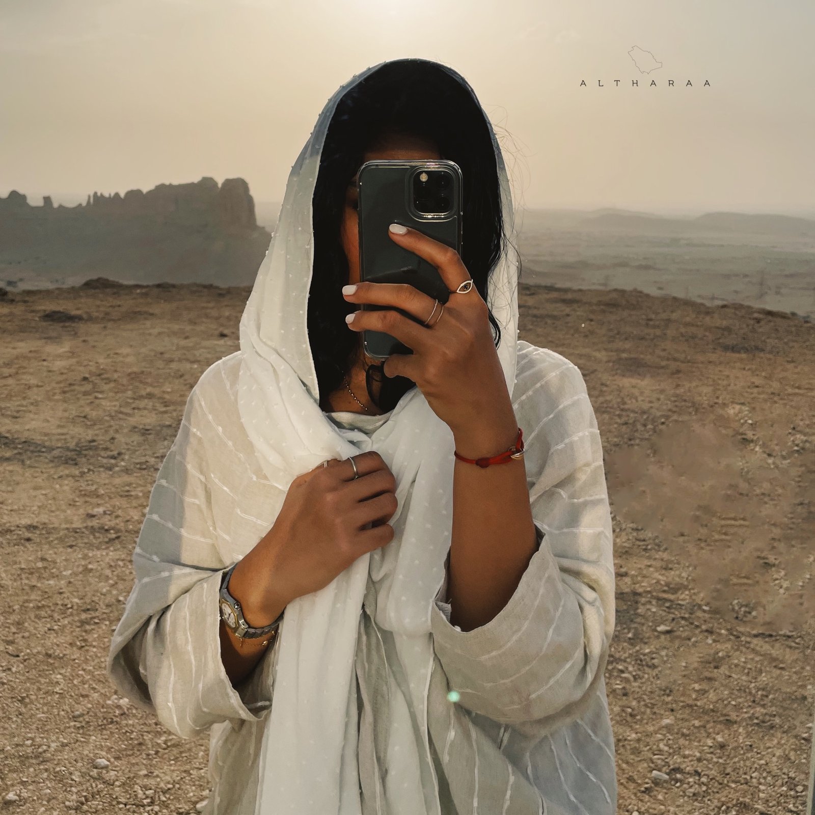 عباية لينن طبيعي بيج/أبيض - صورة 2