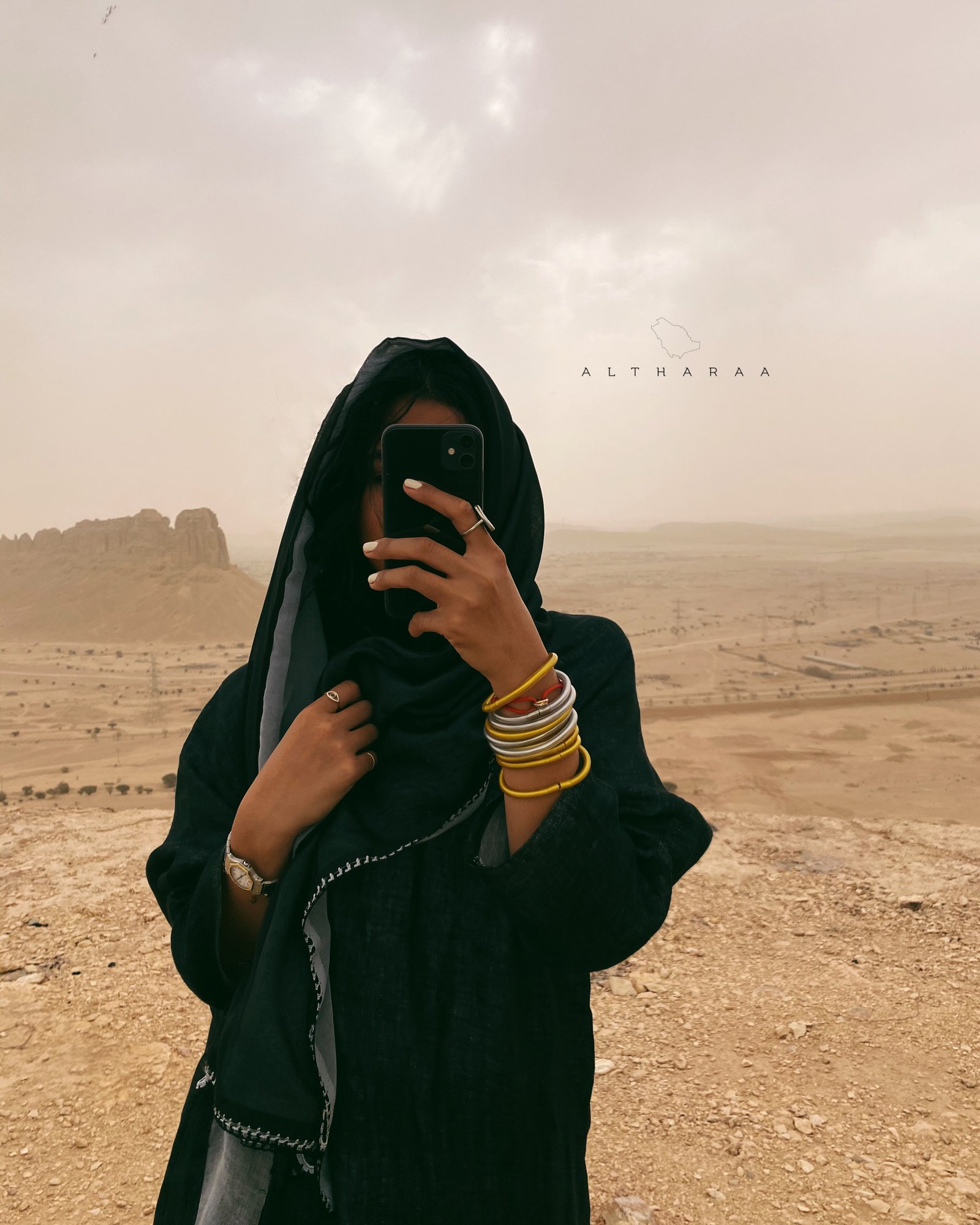 عباية لينن طبيعي أسود/ رمادي  - صورة 3